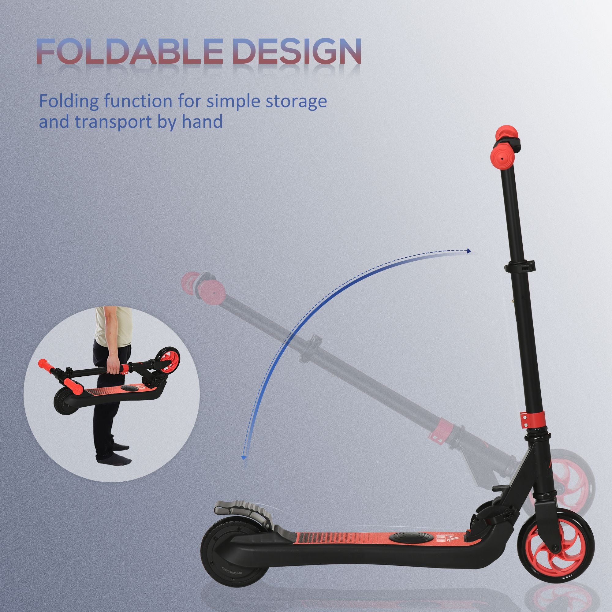 HOMCOM Folding Electric Scooter with Brake, for Ages 6+ Years, 8km/h Maximum Speed, Red - North Peak Garden Furniture