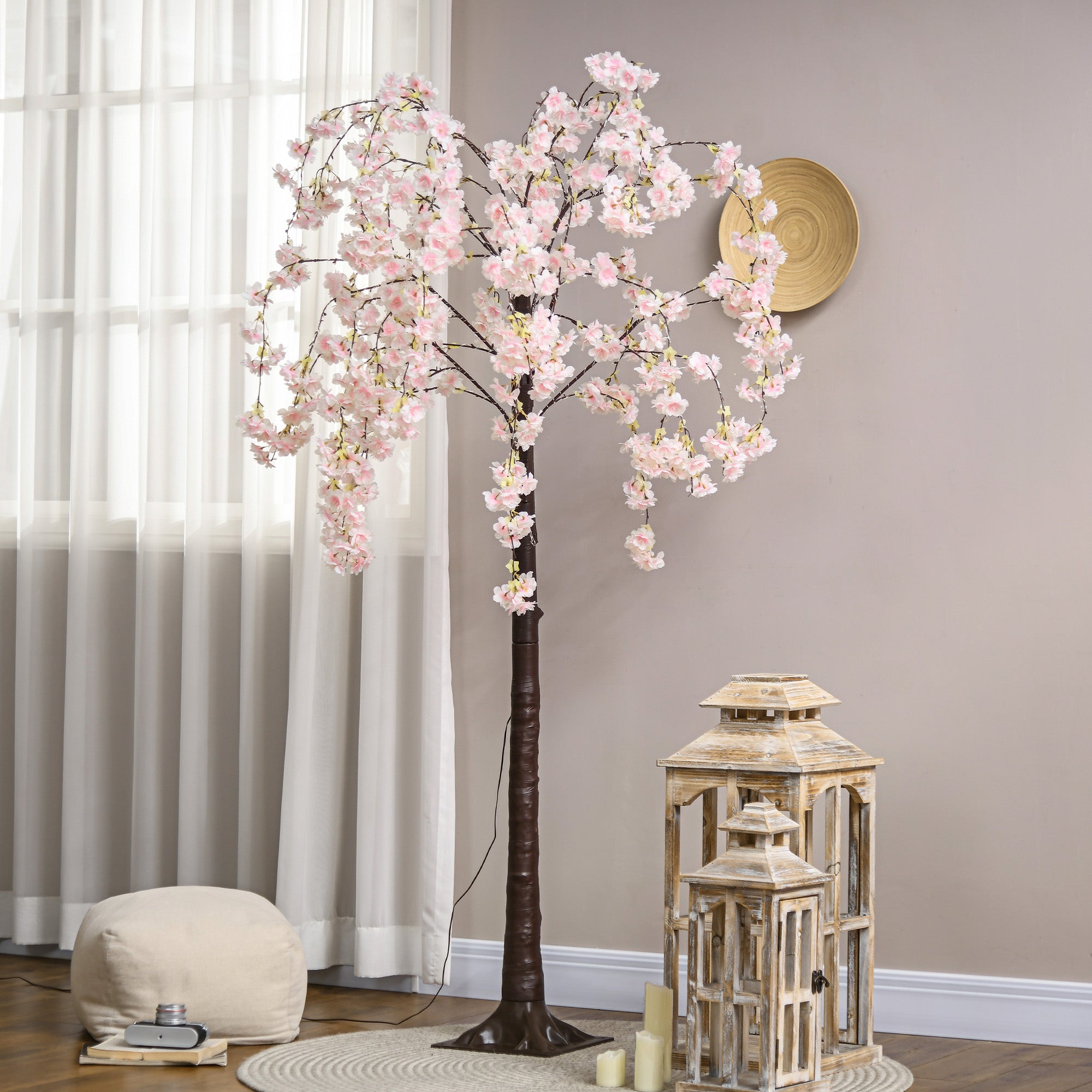 HOMCOM 450 LED Light Decorative Artificial Blossom Tree - Pink - North Peak Garden Furniture