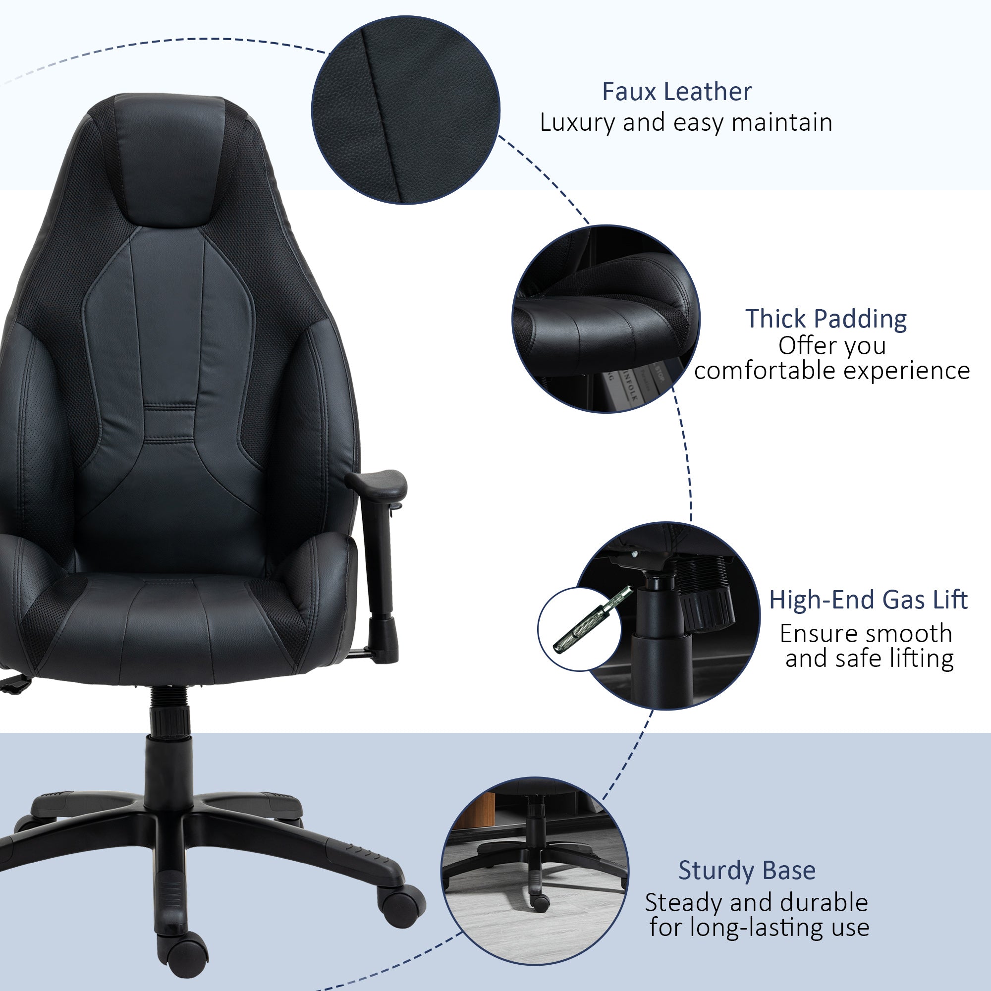 Vinsetto Racing Gaming Chair, Mesh & Faux Leather Computer Chair with High Back, Swivel Wheels, Adjustable Height and Armrest, Black - North Peak Garden Furniture