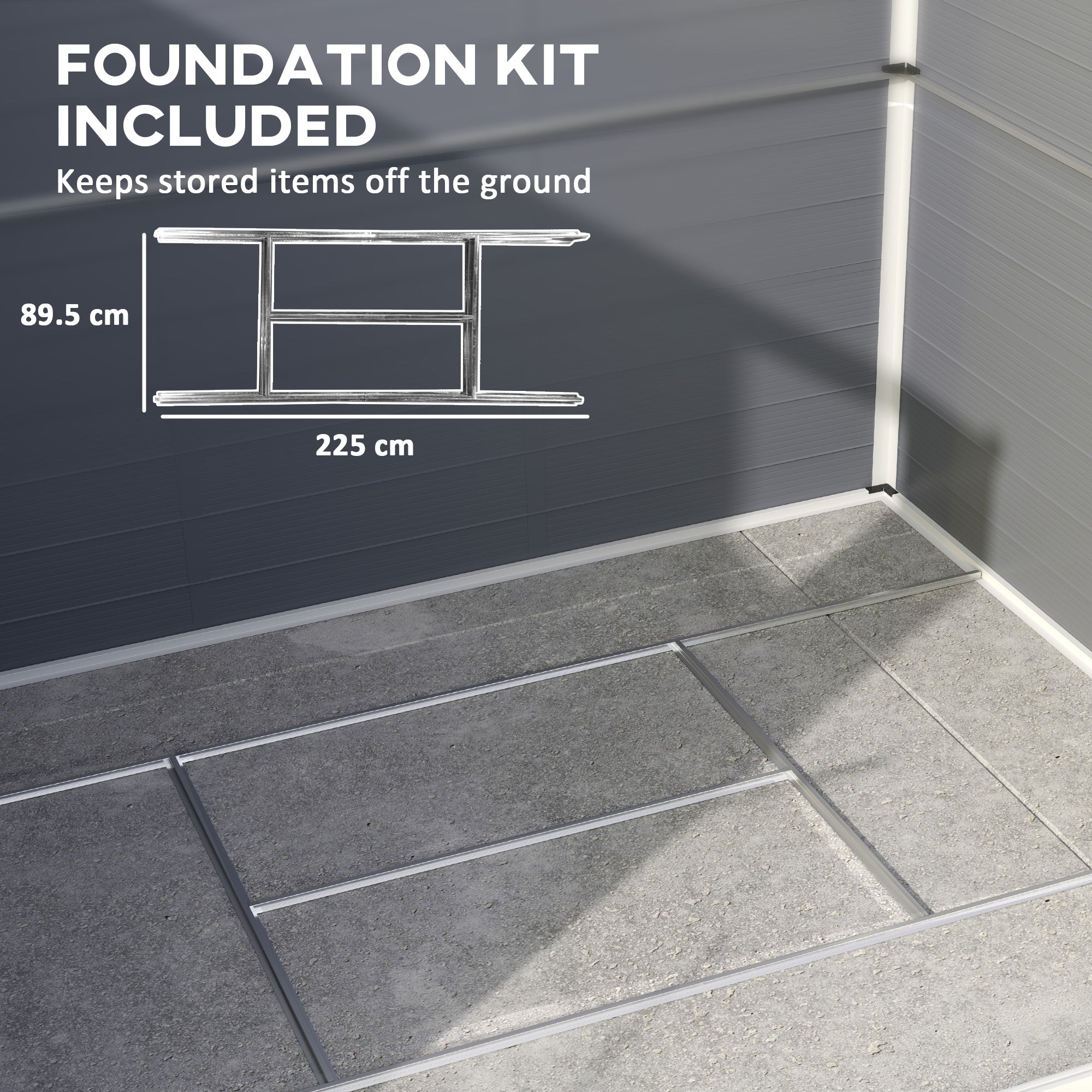Outsunny 7.9ft x 6.2ft Aluminium Frame and Plastic Wall Shed, with Foundation - Grey - North Peak Garden Furniture