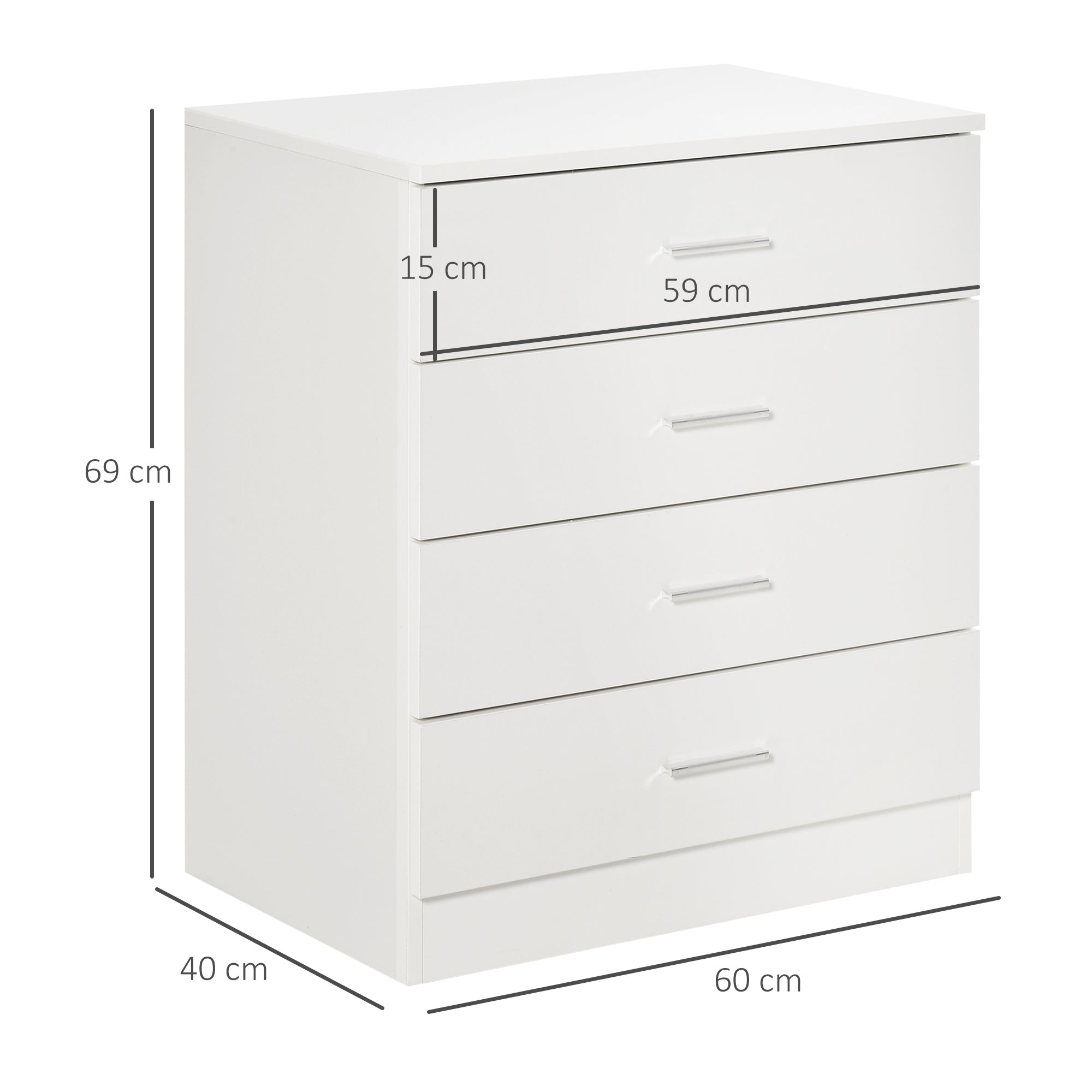 HOMCOM Chest of Drawers, 4 Drawers Storage Cabinet with Metal Rails, Anti-Tip for Playroom, Nursery Room, Hallway, etc - North Peak Garden Furniture