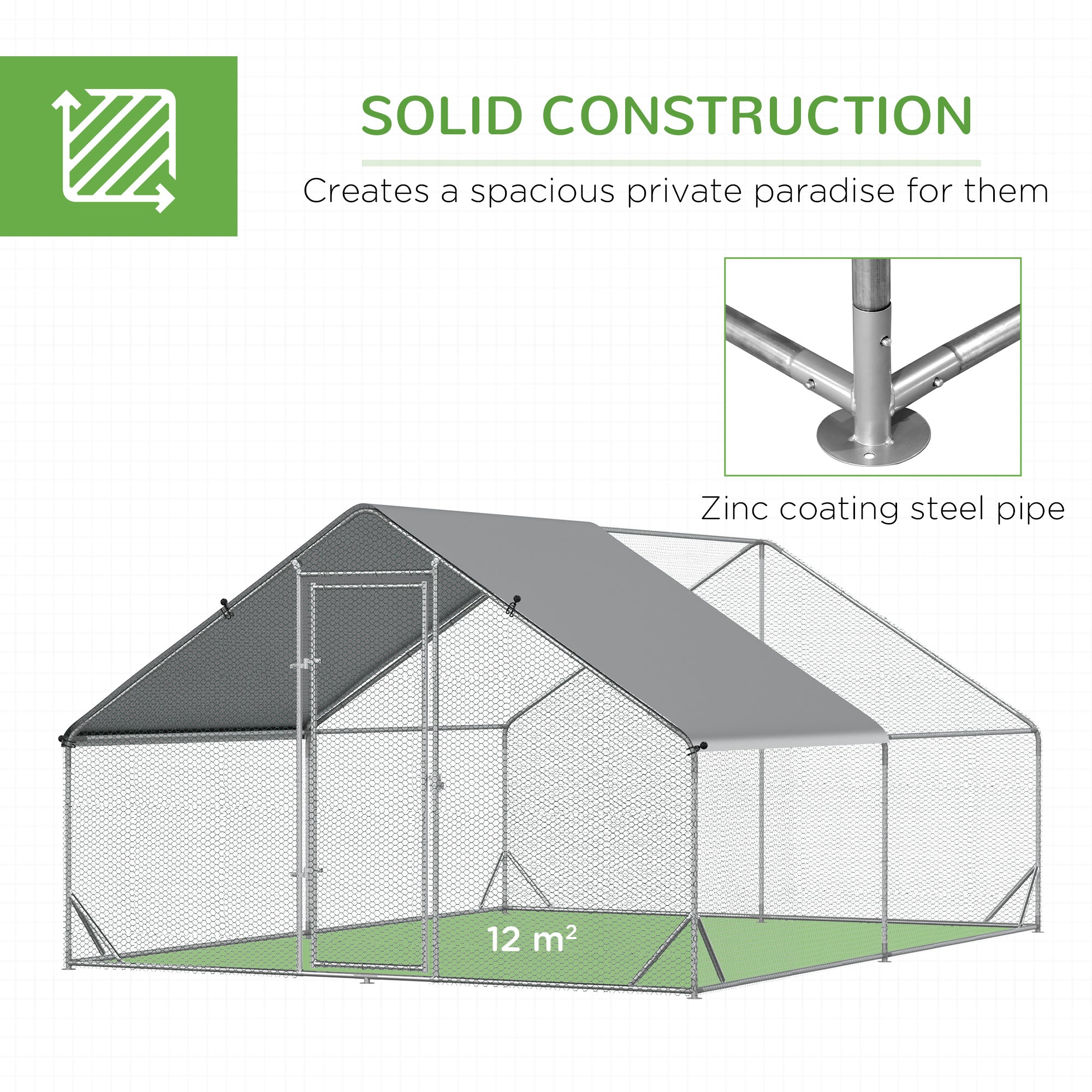 PawHut Chicken Run 3 x 4 x 2m with Activity Shelf and Cover, Walk In, Durable Design for Outdoor Use | Aosom UK