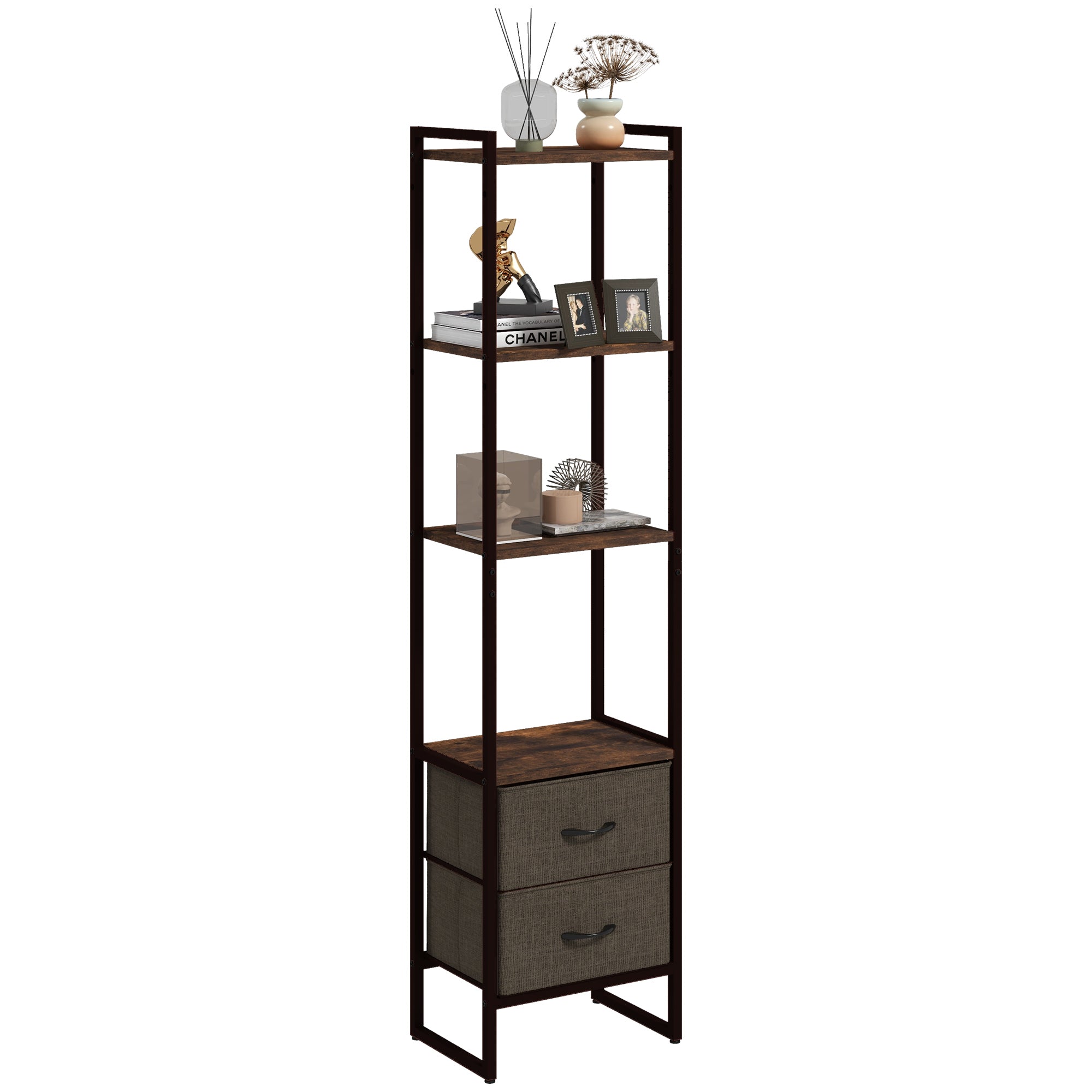 HOMCOM Four-Tier Industrial Display Shelf, with Bottom Drawers - North Peak Garden Furniture