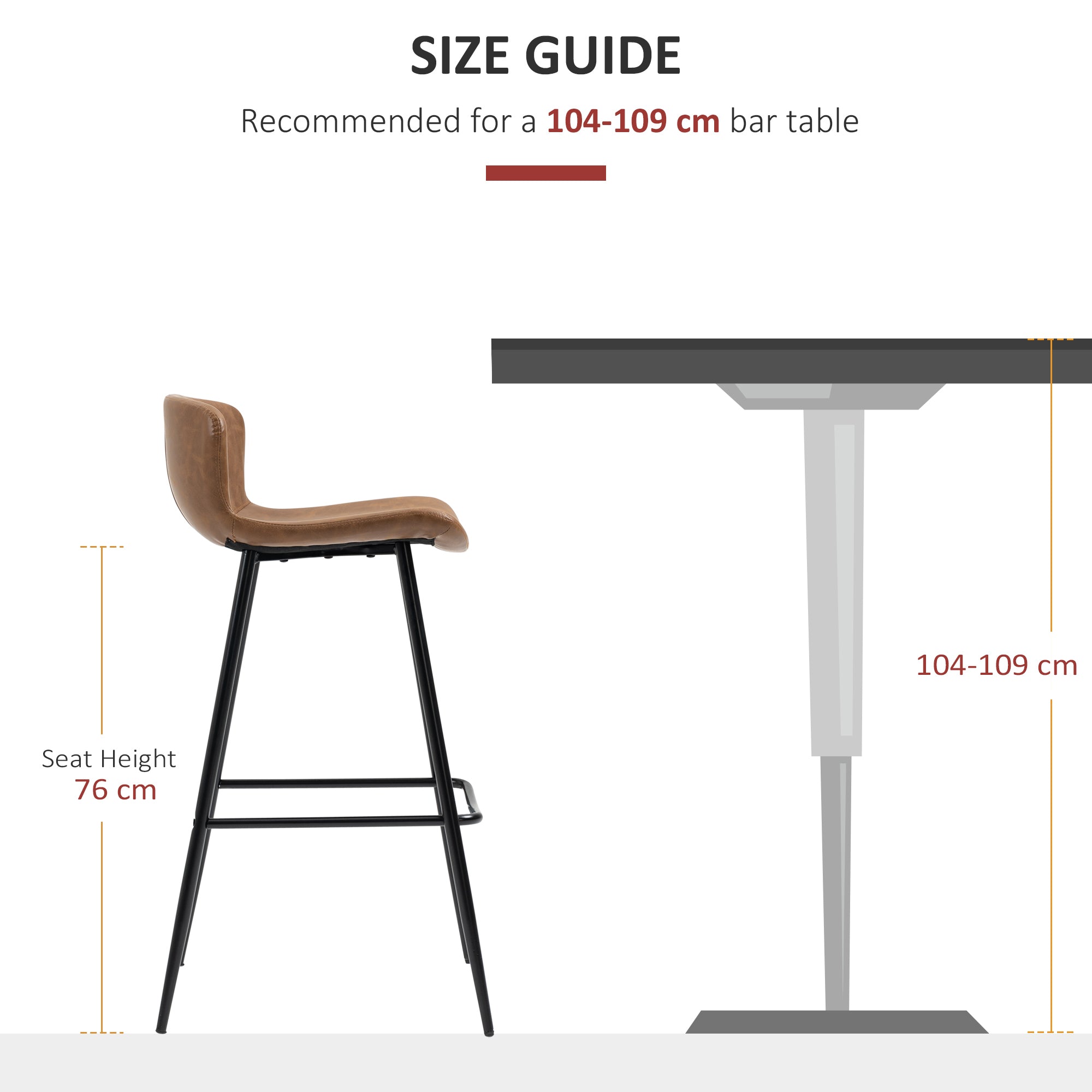 HOMCOM Bar Stools Set of 2, PU Leather Upholstered Bar Chairs, Kitchen Stools with Backs and Steel Legs for Dining Room, Brown - North Peak Garden Furniture