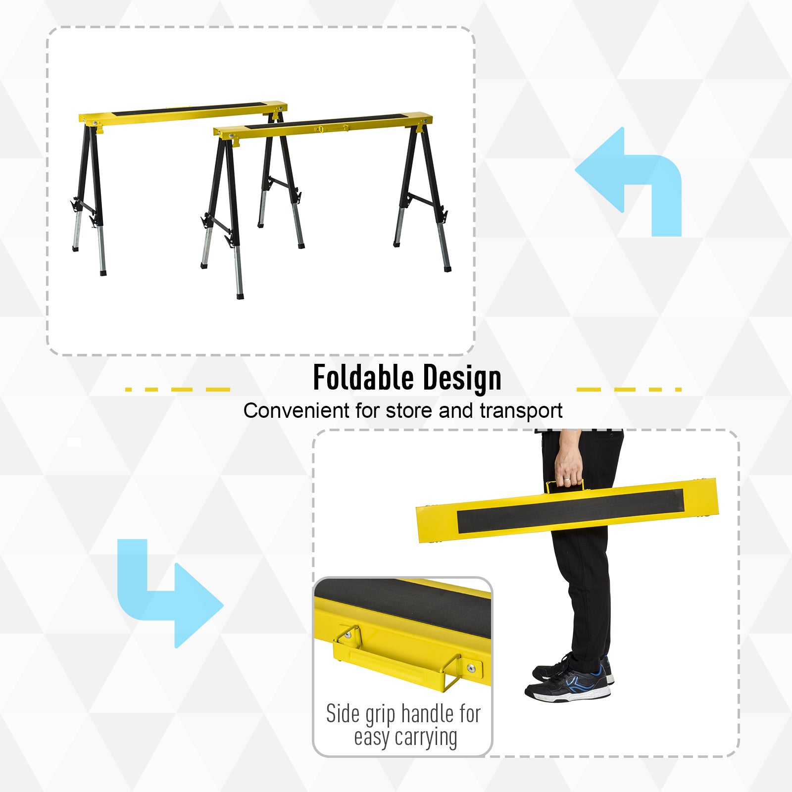 DURHAND 2PCS Saw Horse Twin Pack Folding Workbench Adjustable Metal Trestle Stands with Non-slip EVA Surface for Sawing Work Max Load 100kg - North Peak Garden Furniture