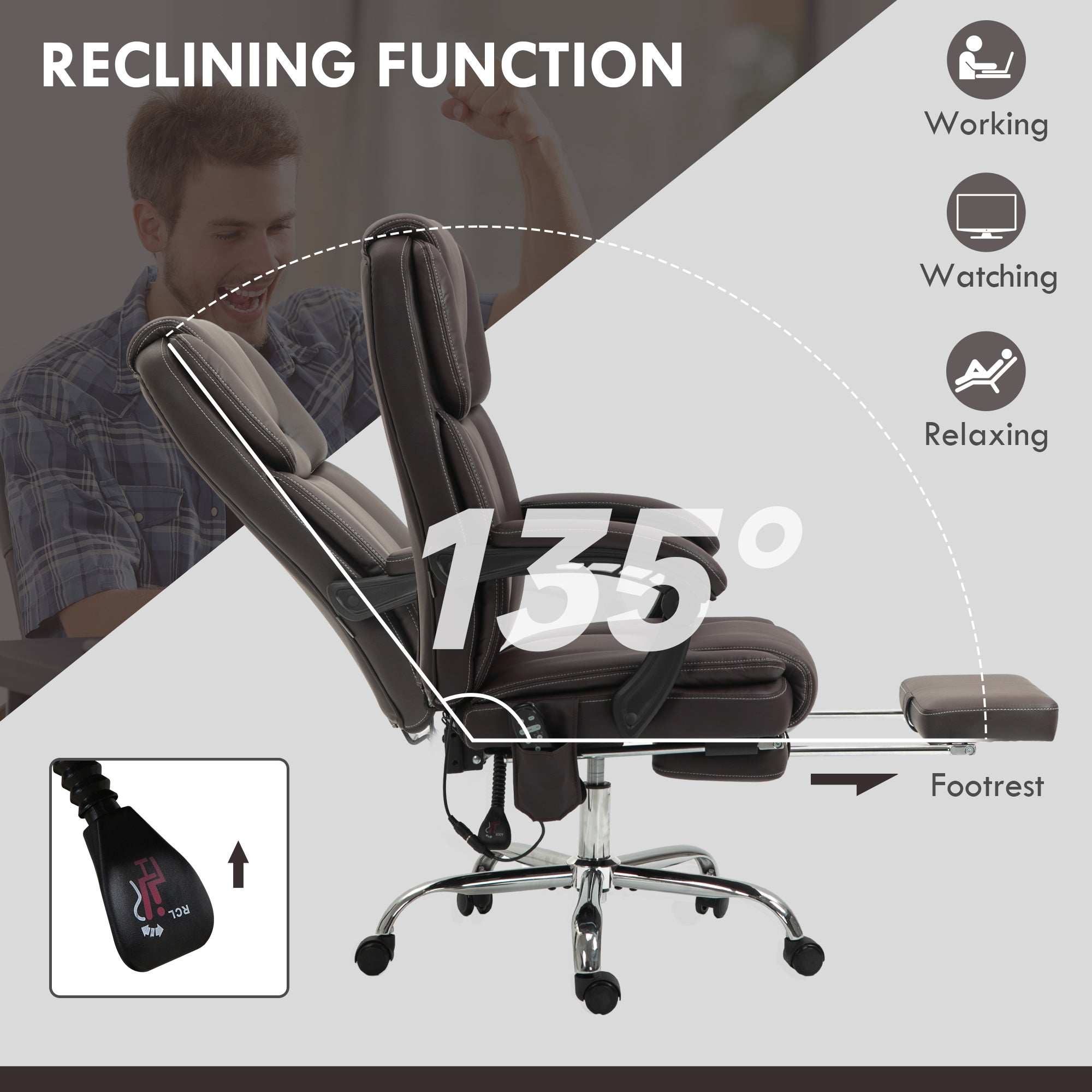 Vinsetto Six Point Vibrating Massage Office Chair - Dark Brown - North Peak Garden Furniture