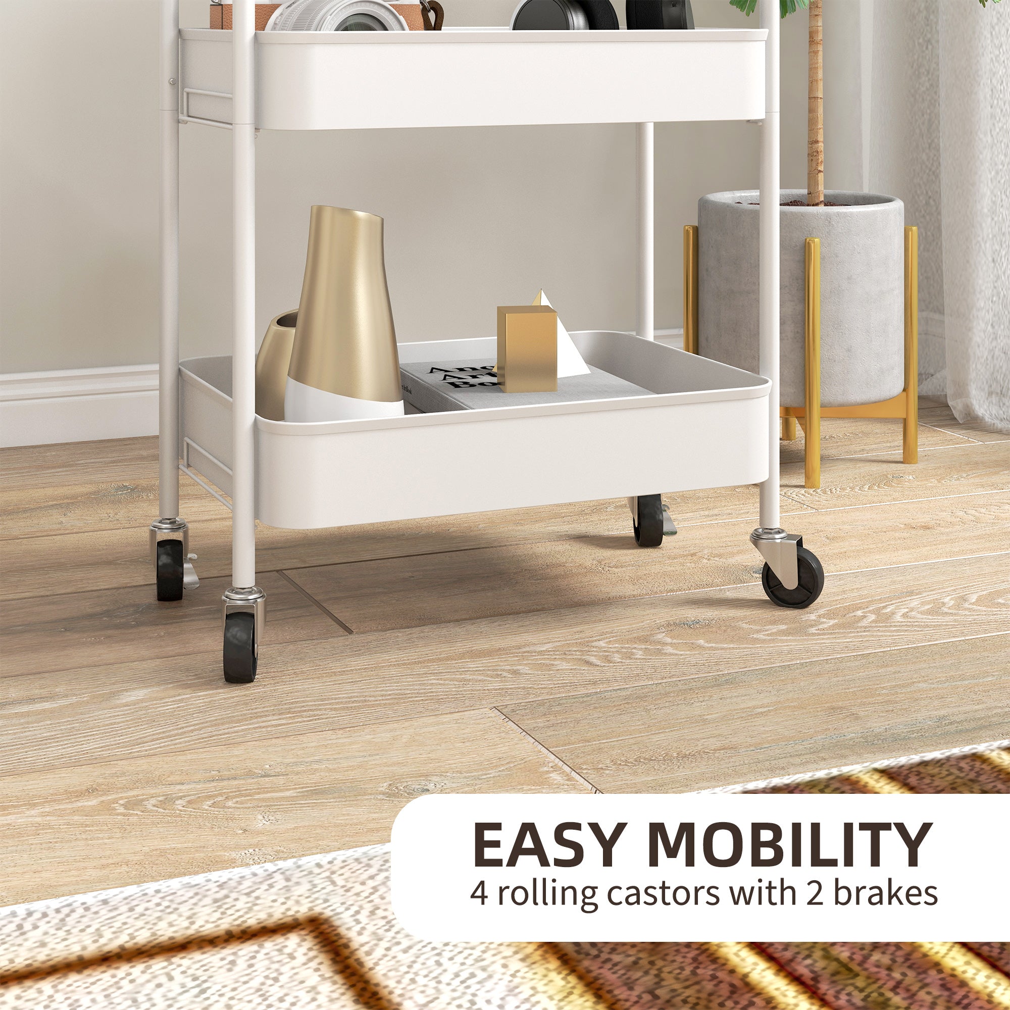 HOMCOM Three-Tier Steel Storage Trolley - White - North Peak Garden Furniture