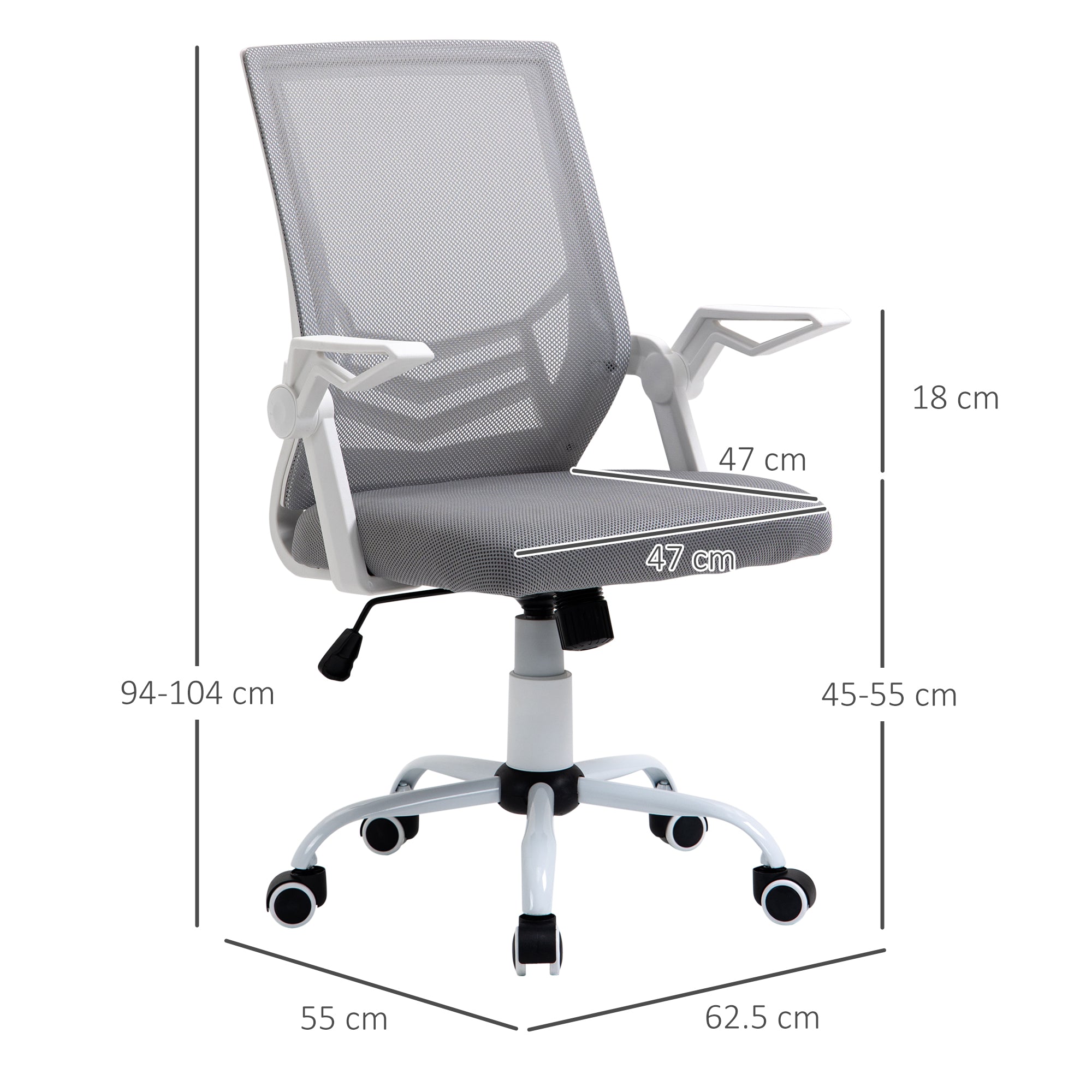 Vinsetto Office Chair, Ergonomic Desk Chair, Executive Computer Chair with 90° Flip-up Armrest and Lumbar Support, Adjustable Height for Home/Office, Grey - North Peak Garden Furniture