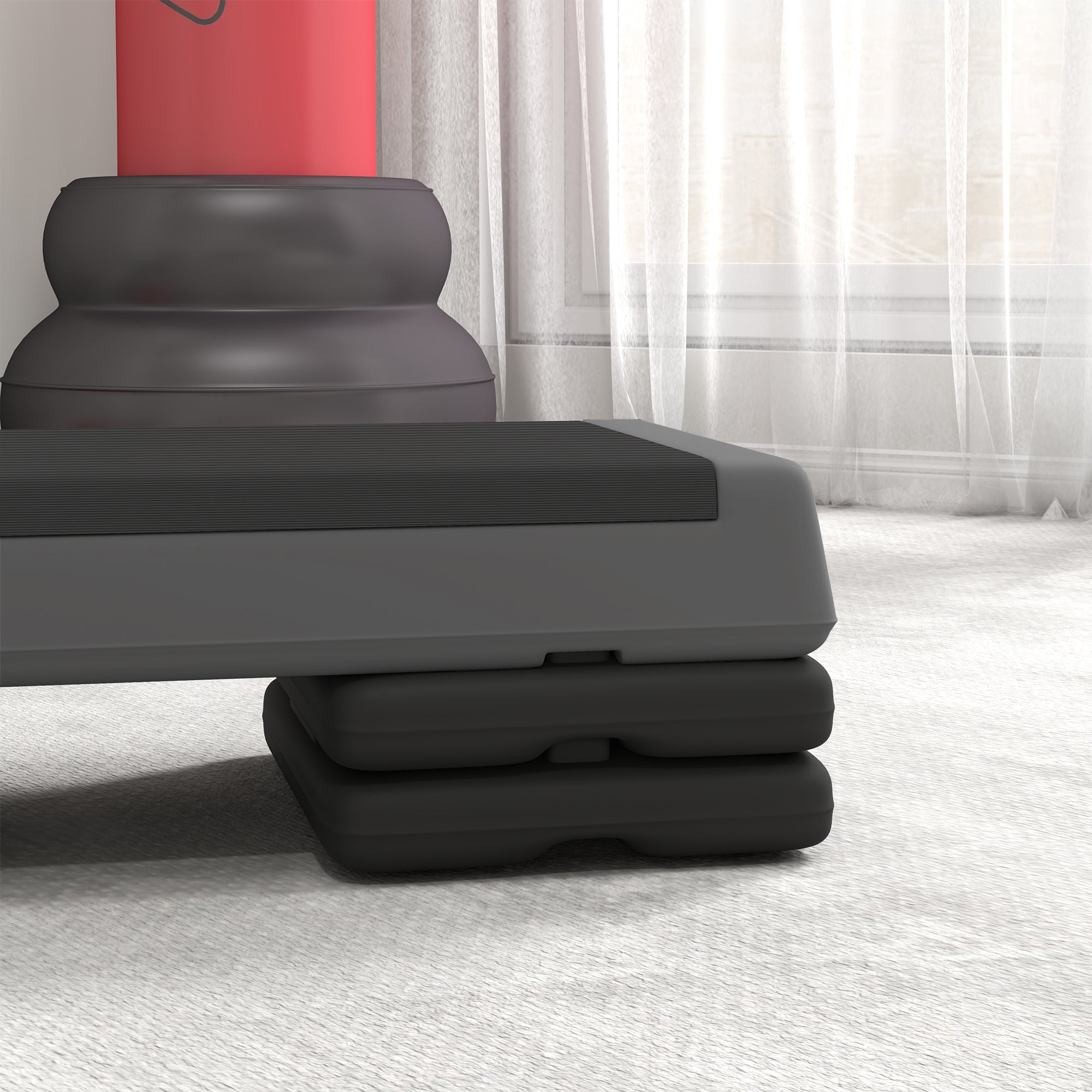 SPORTNOW Fitness Stepper, 3-Height Adjustable Aerobic Step, Non-Slip Exercise Step Board for Home Gym Office Workout, 10.5cm, 15.5cm, 20.5cm, Grey - North Peak Garden Furniture