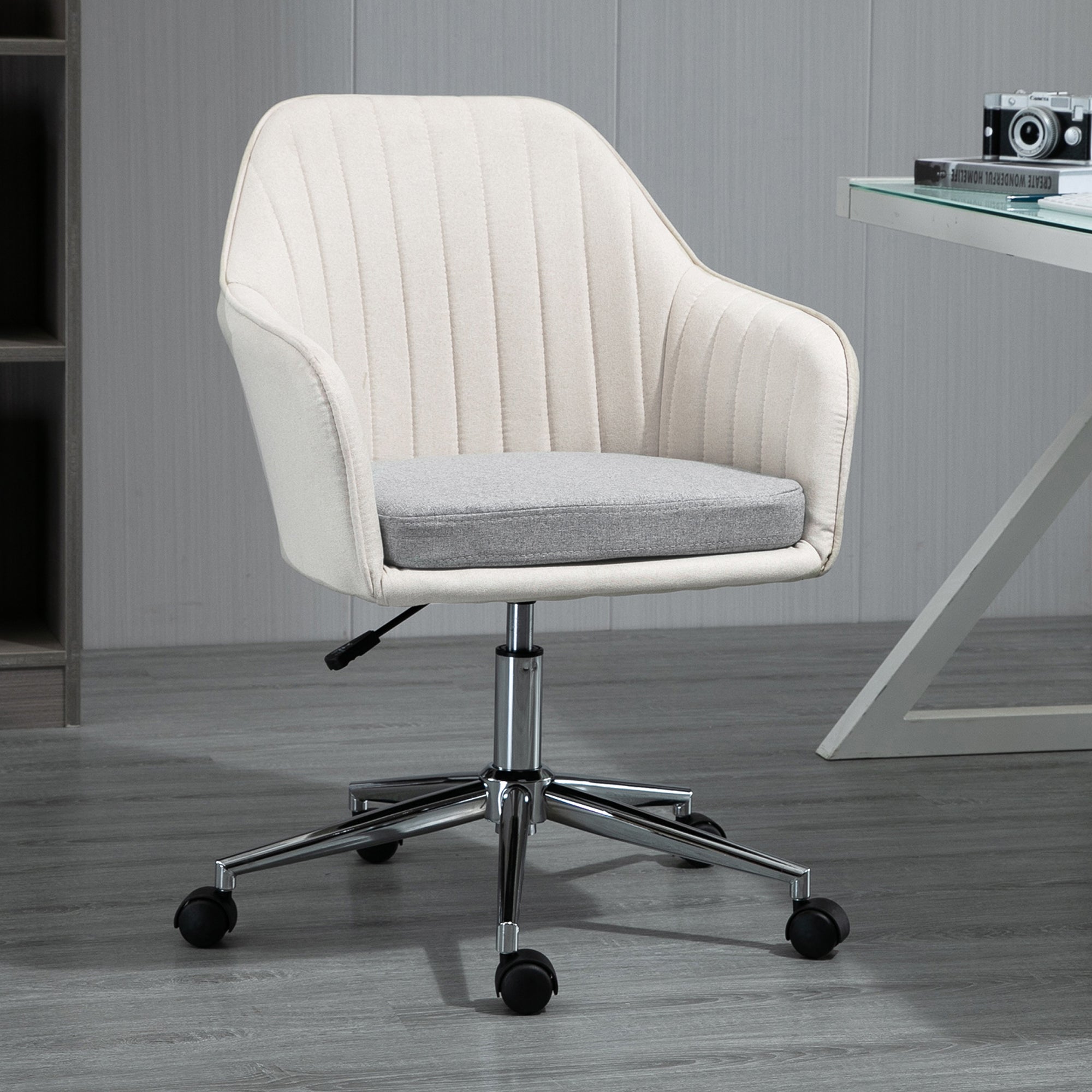 Vinsetto Home Office Chair Comfortable Computer Desk Chair Swivel Task Chair with Golden Base, Vanity Chair for Teens Adults Bedroom, Beige - North Peak Garden Furniture