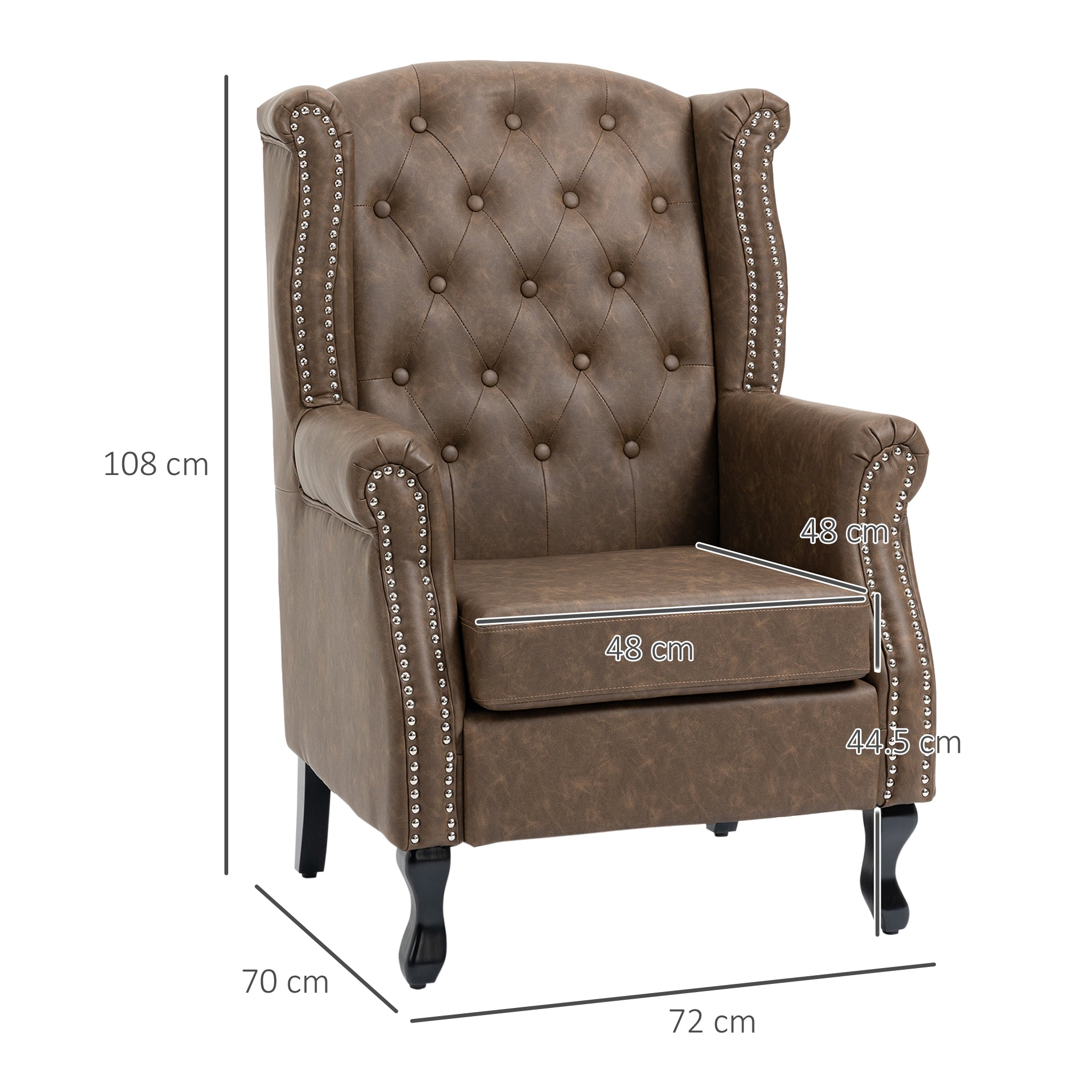 HOMCOM Wingback Accent Chair Tufted Chesterfield-style Armchair with Nail Head Trim for Living Room Bedroom Brown - North Peak Garden Furniture