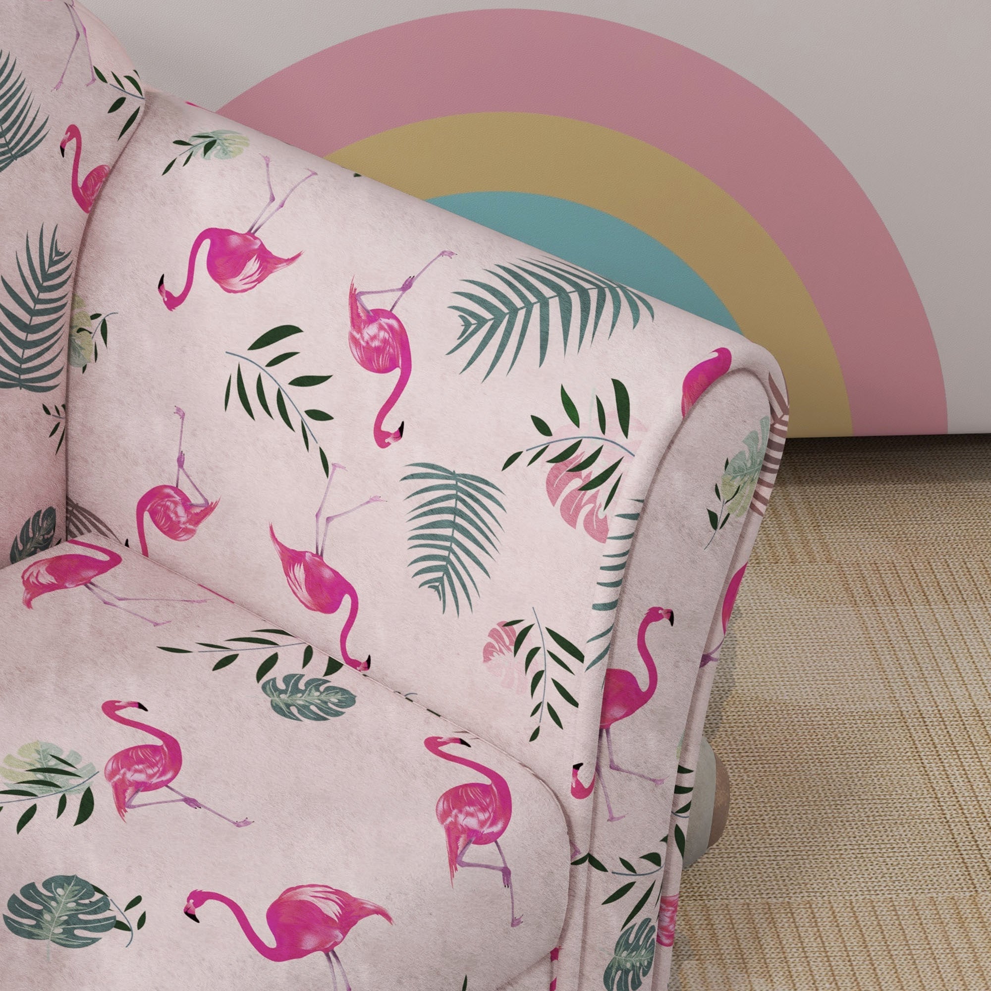 AIYAPLAY Kids Armchair with Flamingo Design, Wooden Frame, for Bedroom, Playroom, Kids Room, Pink - North Peak Garden Furniture
