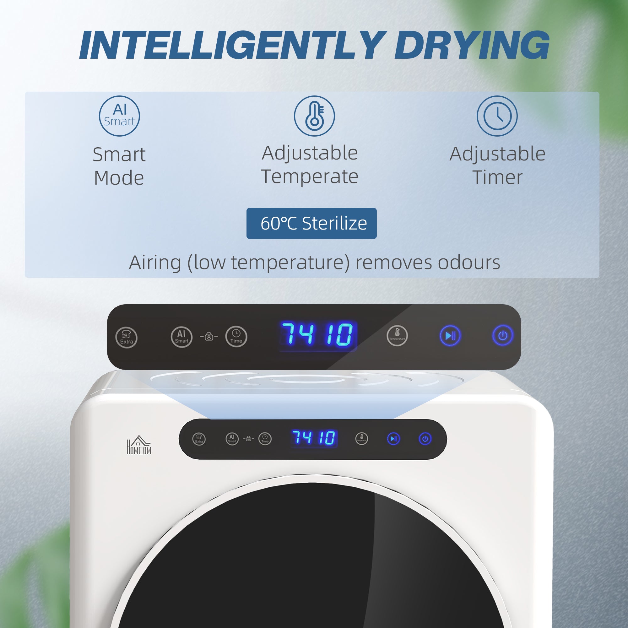 HOMCOM 8kg Vented Tumble Dryer, 1000W Compact Freestanding Front Tumble Dryer with Stainless Steel Tub, Timer, 6 Heat Settings, Small Portable Clothes Dryer, White - North Peak Garden Furniture