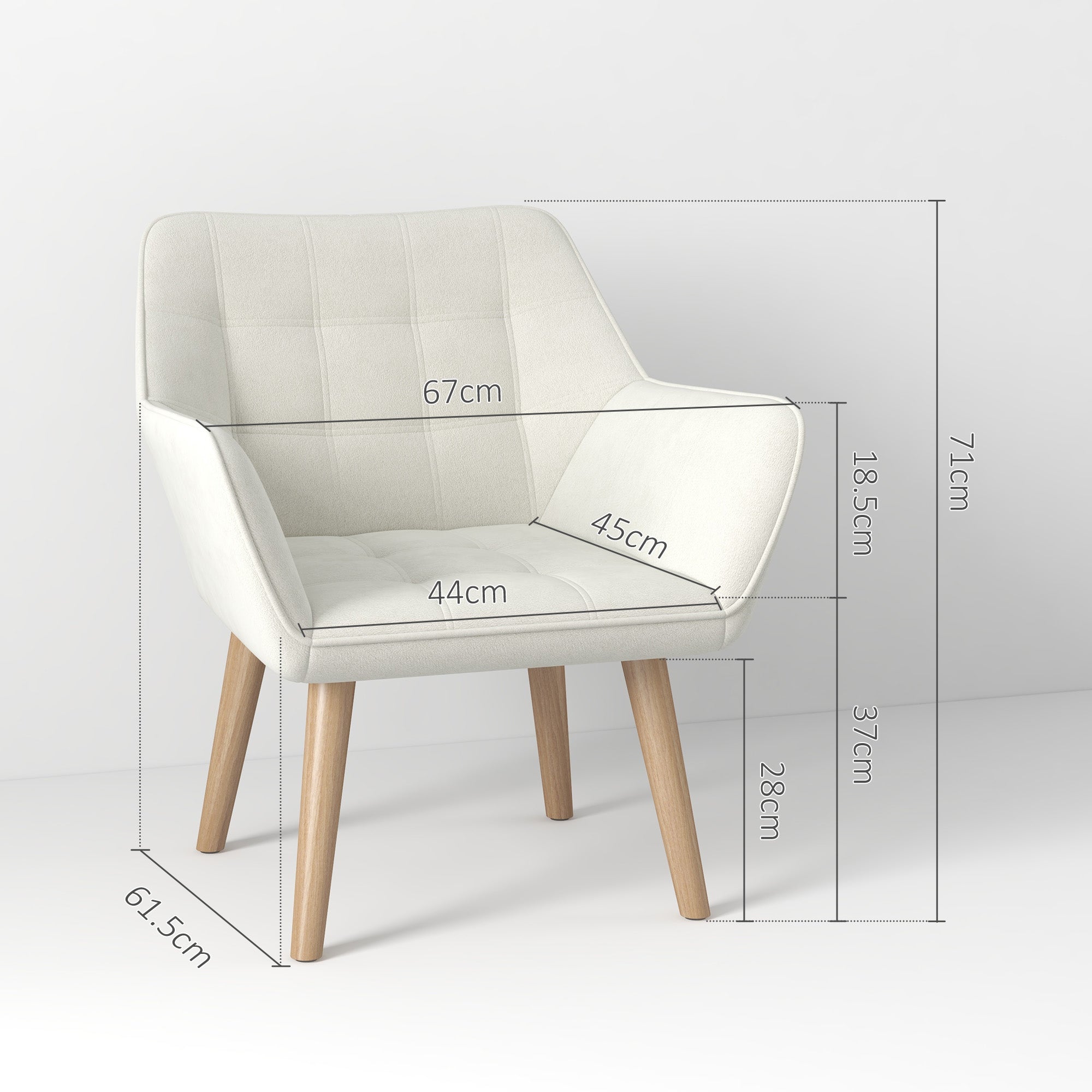 HOMCOM Accent Chair, Arm Chair with Wide Arms, Slanted Back, Thick Padding and Rubber Wooden Legs for Living Room, Cream White - North Peak Garden Furniture