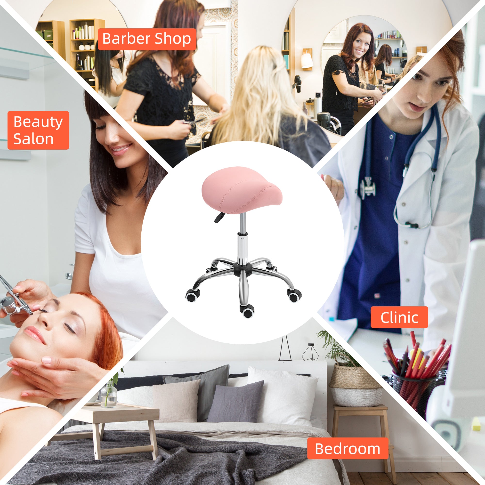HOMCOM Saddle Stool, Height Adjustable Salon Chair for Massage Spa, Faux Leather, Pink - North Peak Garden Furniture
