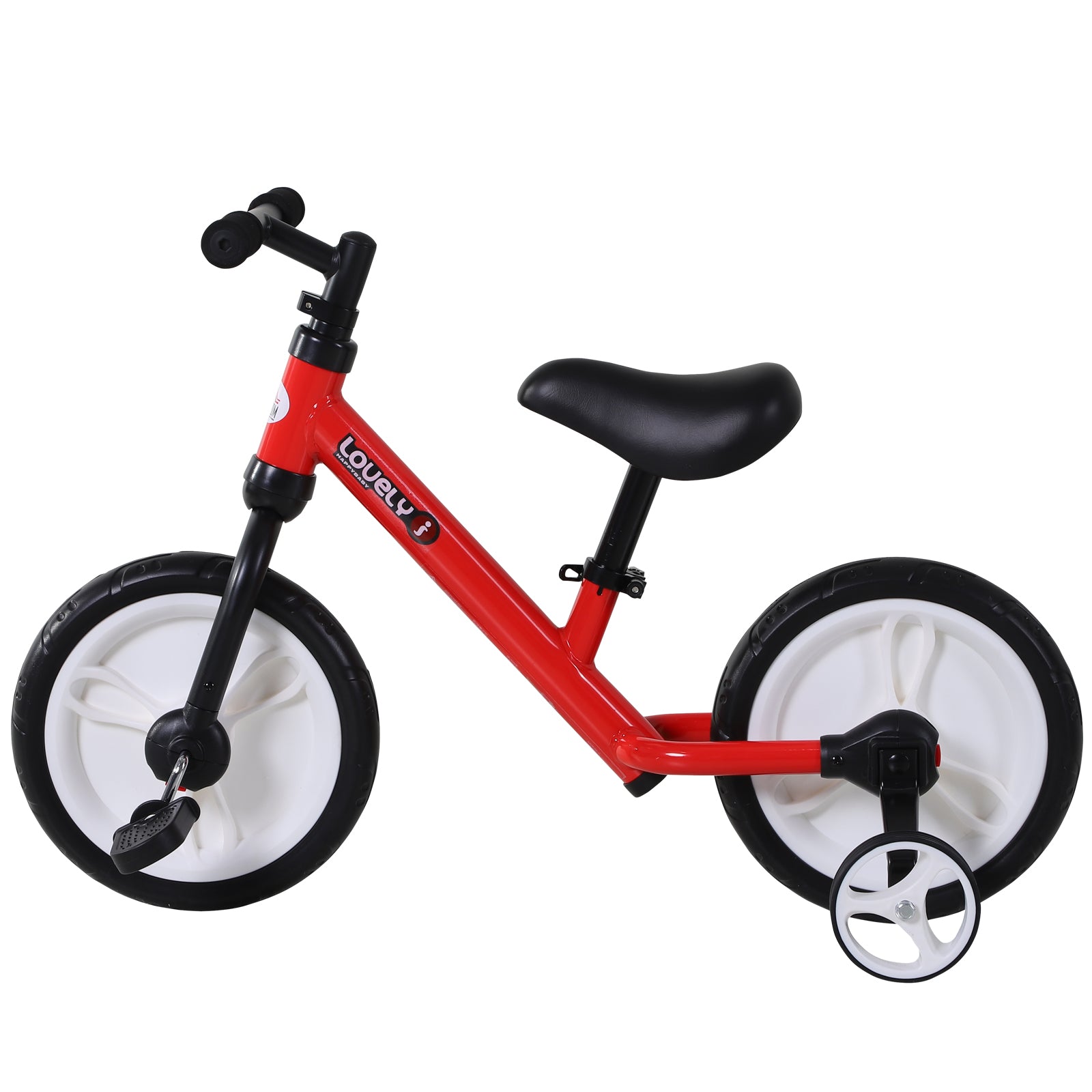 HOMCOM 11 Inch Kids Balance Bike Training Pedal Bicycle W/ Removable Stabilizers EVA Tyres Adjustable Seat Height 2 to 5 Years Gift for Boys Girls Red