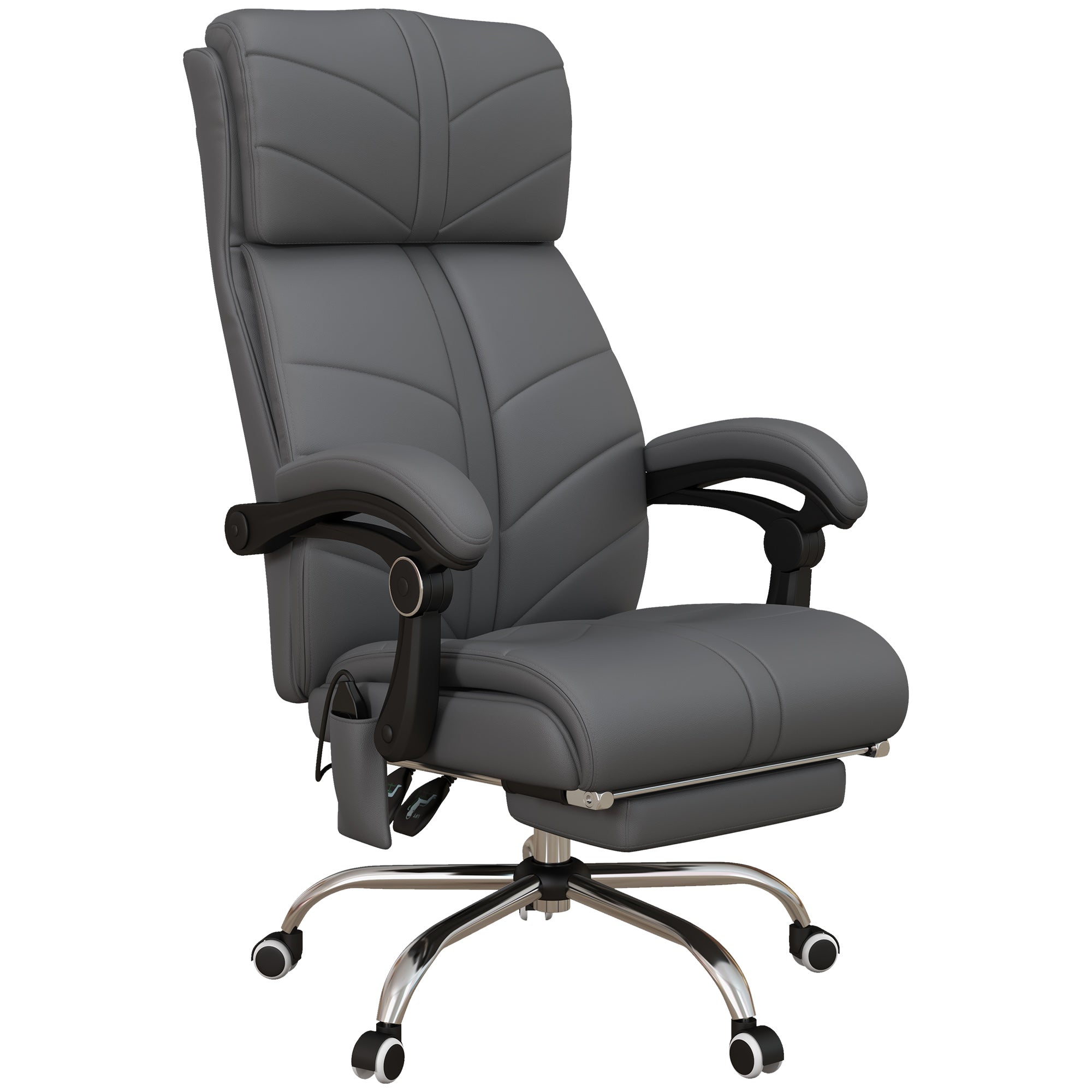 Vinsetto High Back Vibration Massage Office Chair, Heated Reclining PU Leather Computer Chair with Footrest, Grey - North Peak Garden Furniture