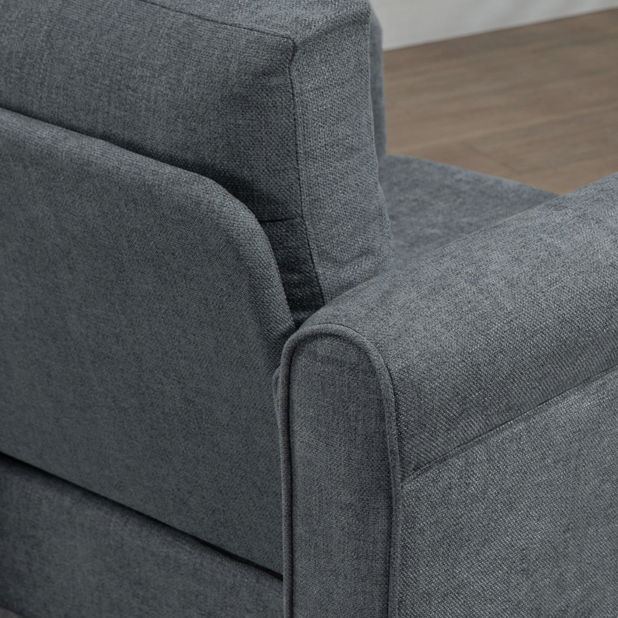 HOMCOM Vintage Accent Chair, Upholstered Occasional Chair with Back Pillow, Rolled Arms, Rubber Wood Legs, Grey - North Peak Garden Furniture