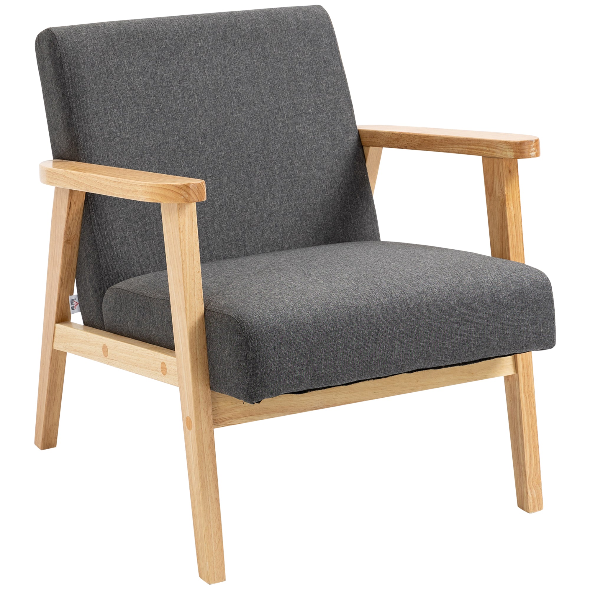 HOMCOM Fabric Accent Chair for Living Room, Arm Chair with Rubber Wood Frame and Padded Cushion, Dark Grey - North Peak Garden Furniture