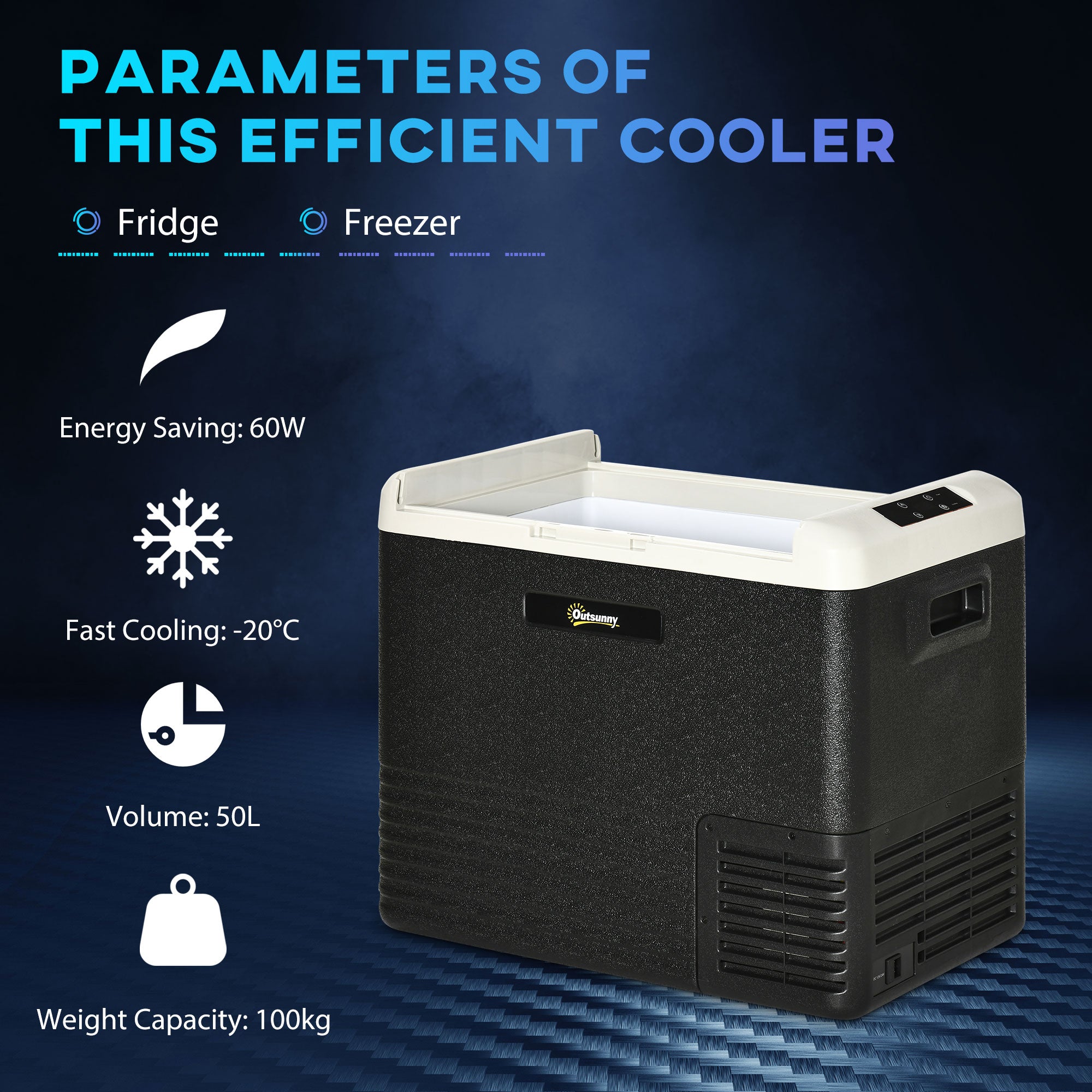 Outsunny 50L Car Refrigerator, Portable Compressor Car Fridge Freezer, Electric Cooler Box with 12/24V DC and 110-240V AC for Camping, Driving, Picnic, Down to -20℃ - North Peak Garden Furniture