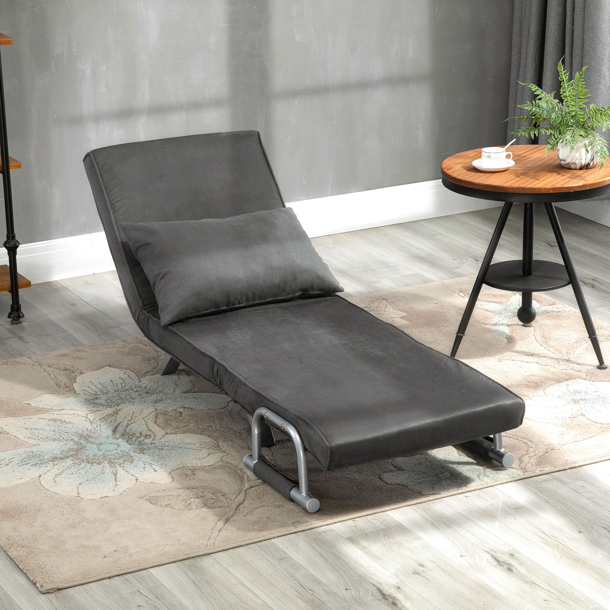 HOMCOM Modern 4-In-1 Single Sofa Bed Sleeper Foldable Portable Armchair Bed Chair Lounge Couch with Pillow for Living Room, Bedroom, Dark Grey - North Peak Garden Furniture