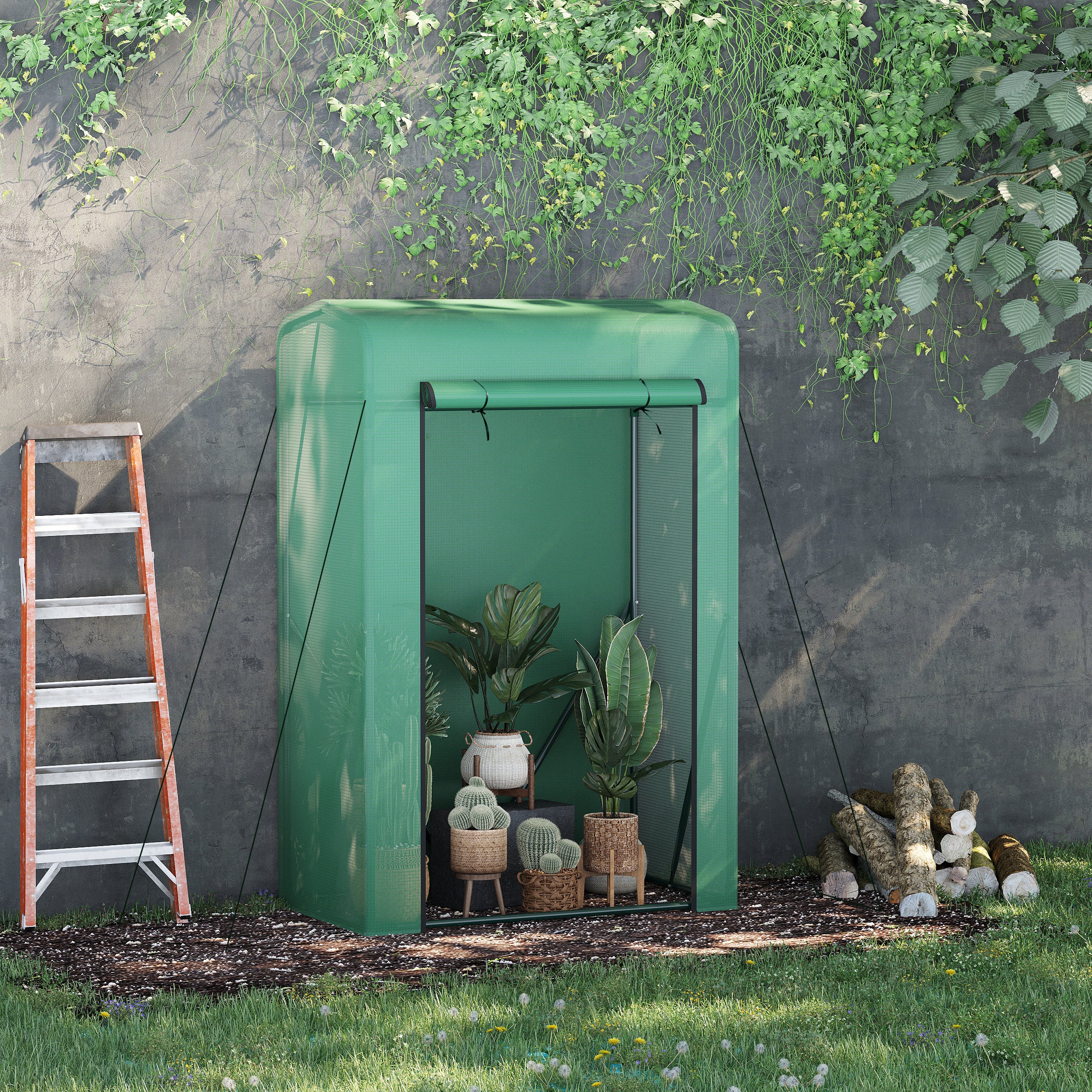 Outsunny Greenhouse Sanctuary: Zipper-Entry Plant Shelter for Verdant Nurturing, 100L x 50W x 150H cm, Emerald Green