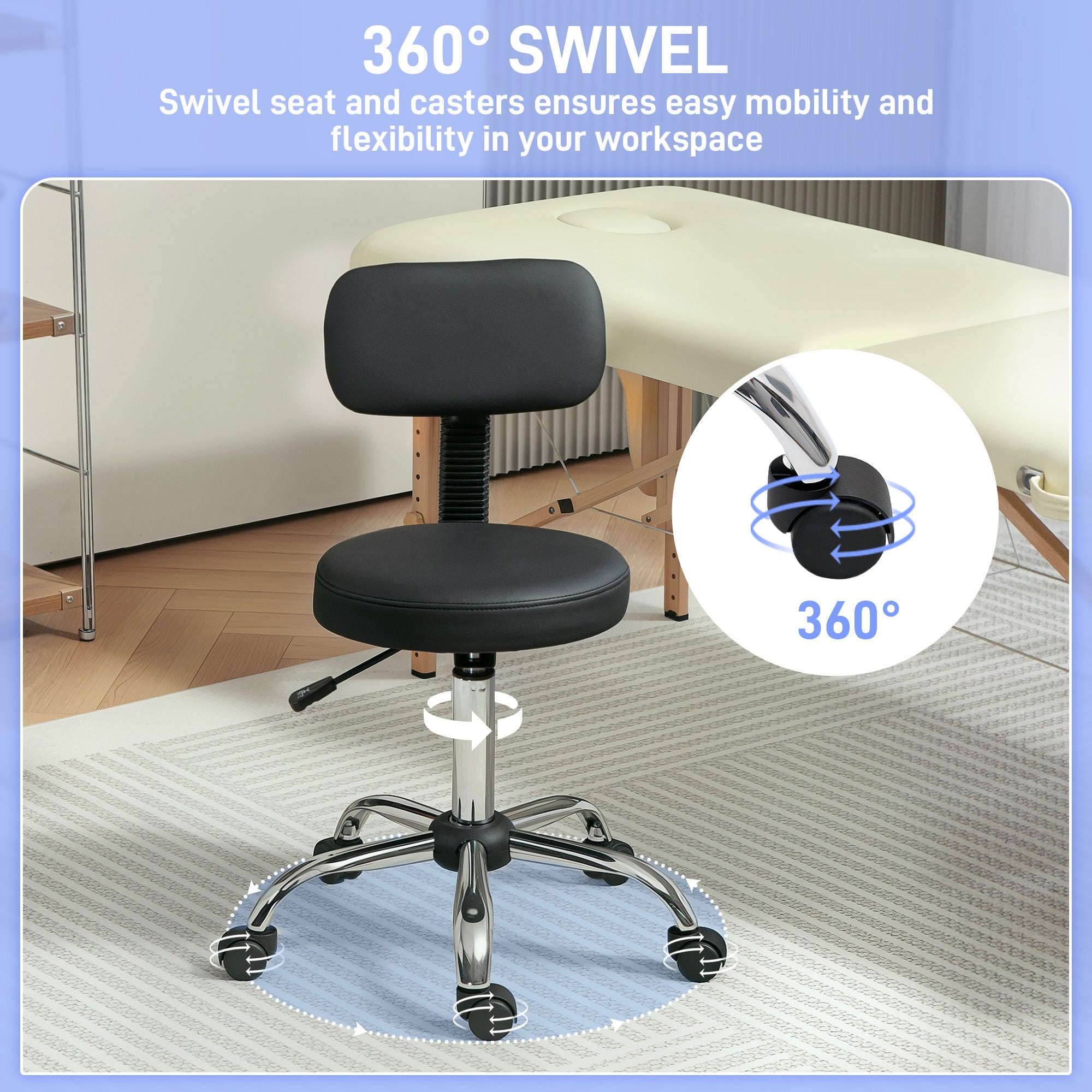 HOMCOM 360° Swivel Seat Salon Stool - Black - North Peak Garden Furniture