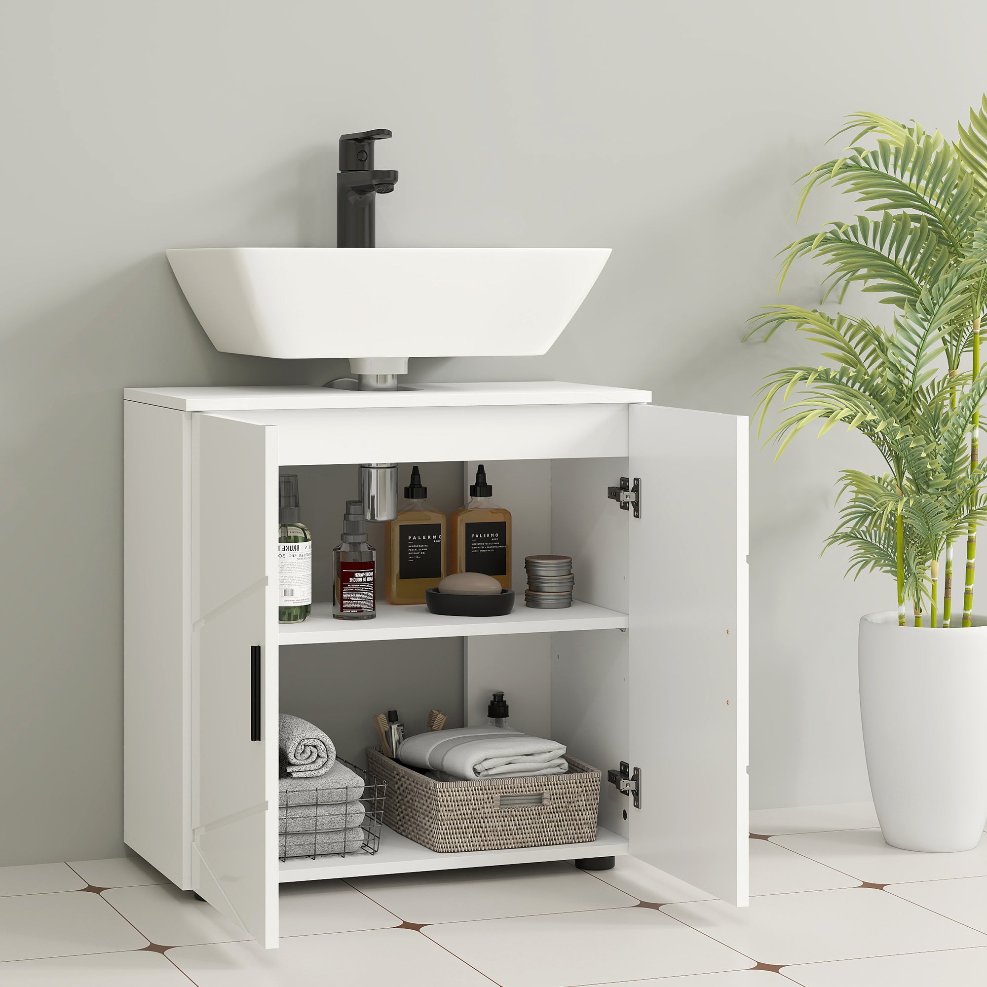 kleankin Under Sink Cabinet with Shelf - White - North Peak Garden Furniture