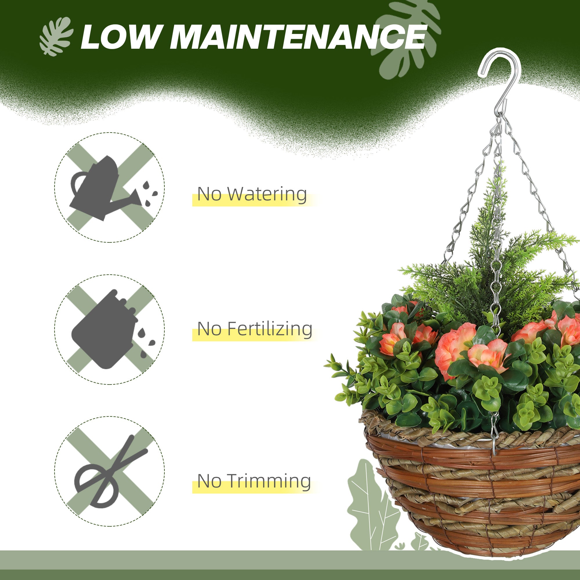 Outsunny Pack of 2 Faux Plant Artificial Lisianthus Flowers Hanging Planter with Basket for Indoor Outdoor Decoration, Orange - North Peak Garden Furniture