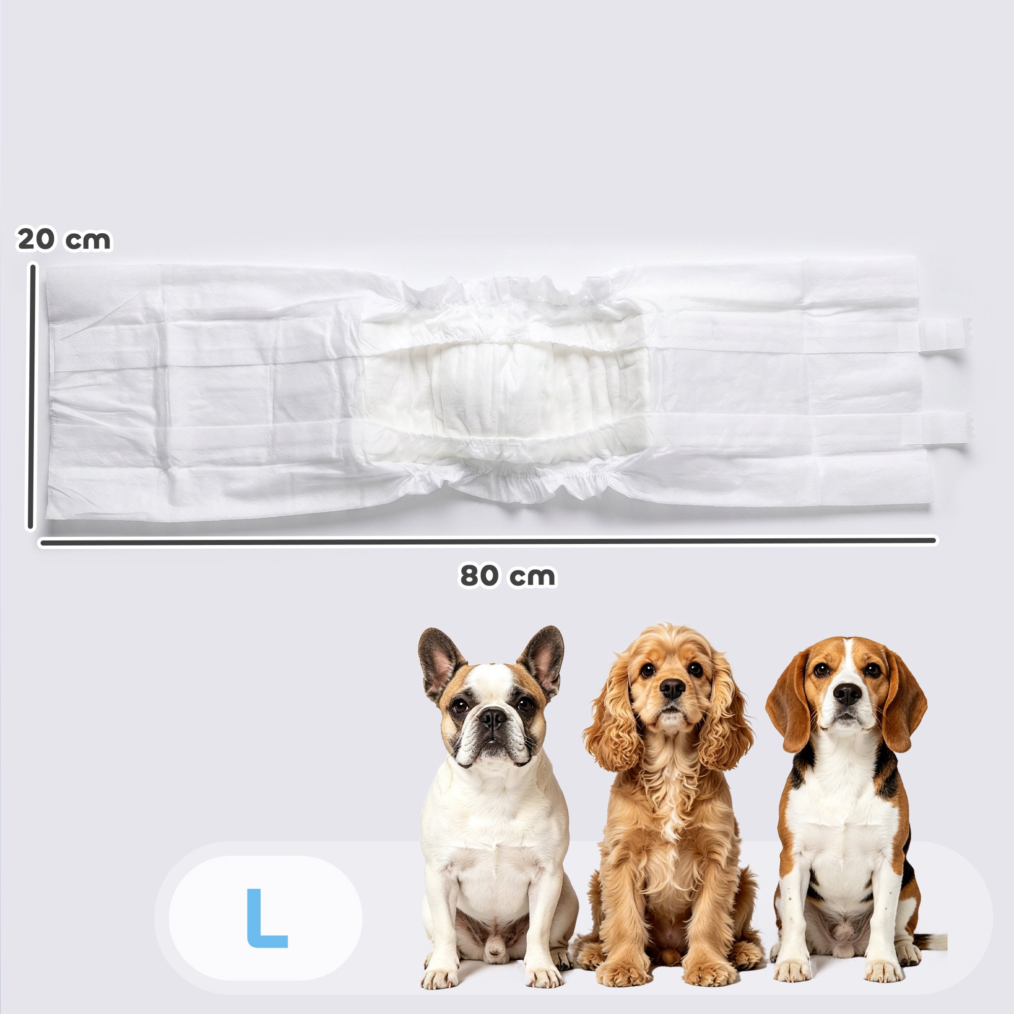 PawHut Dog Diapers Super Absorbent Leak-Proof Dog Nappies for Male Dogs Size L 62-80 cm Waist