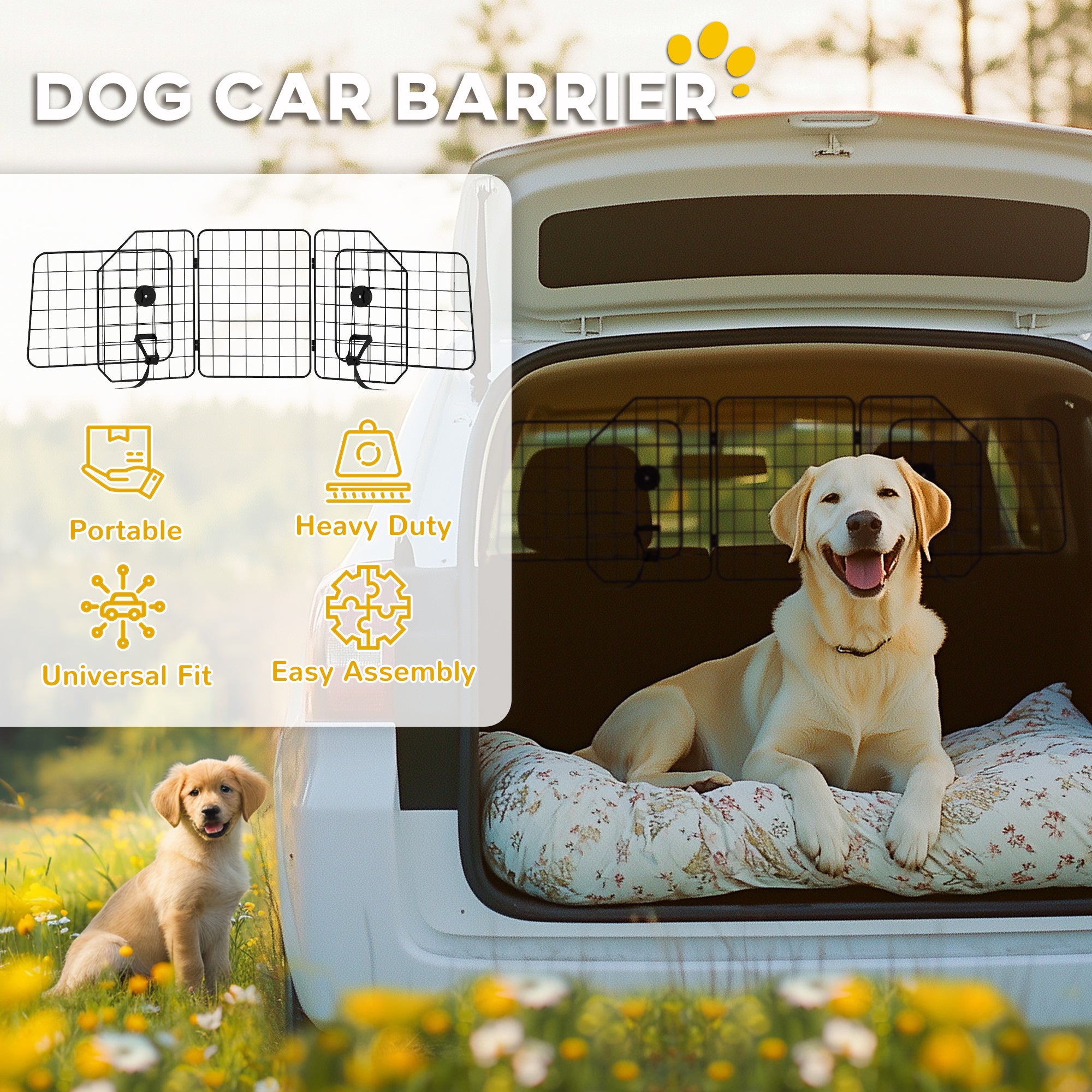 PawHut Dog Guard for Cars, Vans, Vehicles, with 93-150cm Adjustable Width - North Peak Garden Furniture