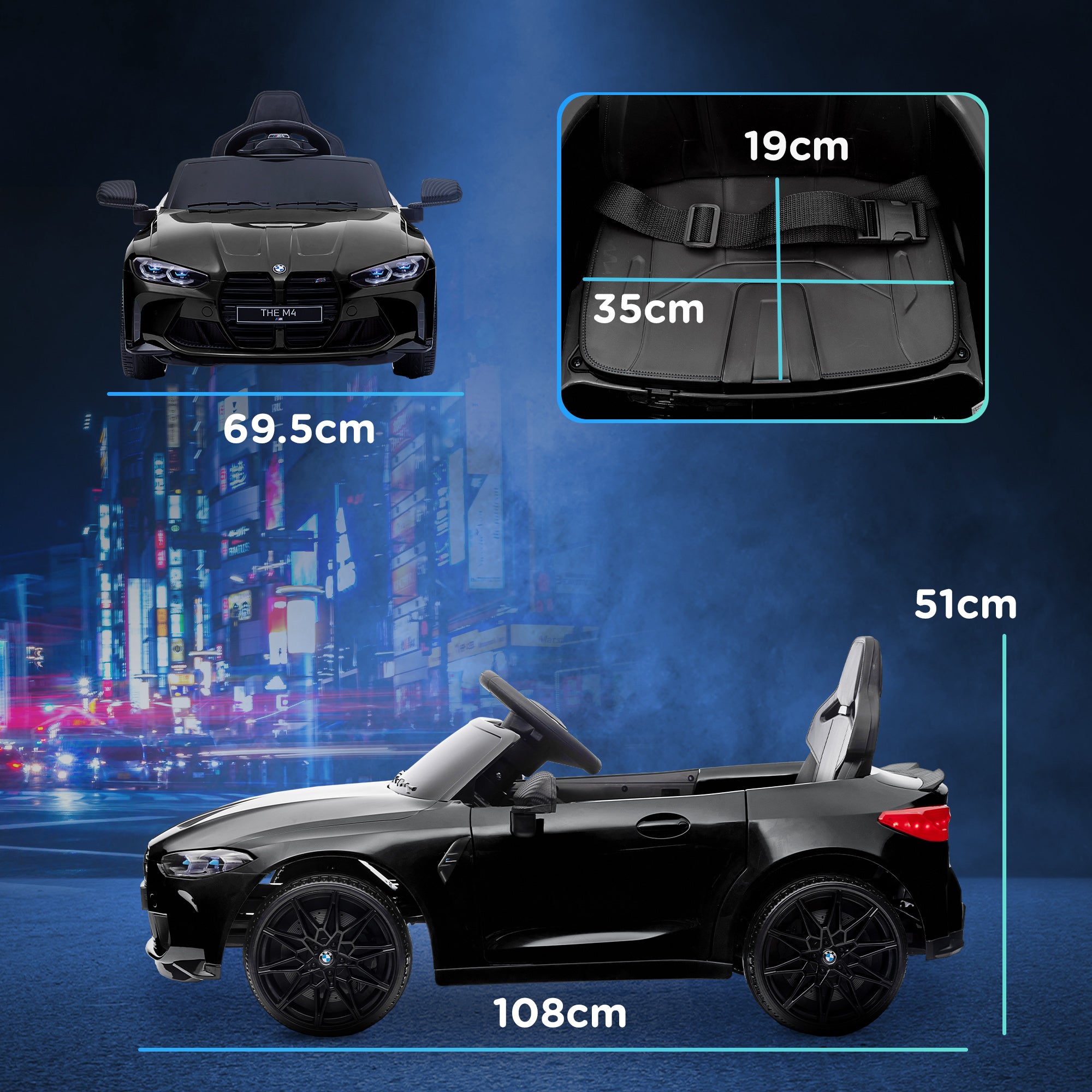 AIYAPLAY 12V BMW Licensed Kids Car, with Easy Transport, Remote Control, Suspension, Music, Horn, LED Lights, Black - North Peak Garden Furniture
