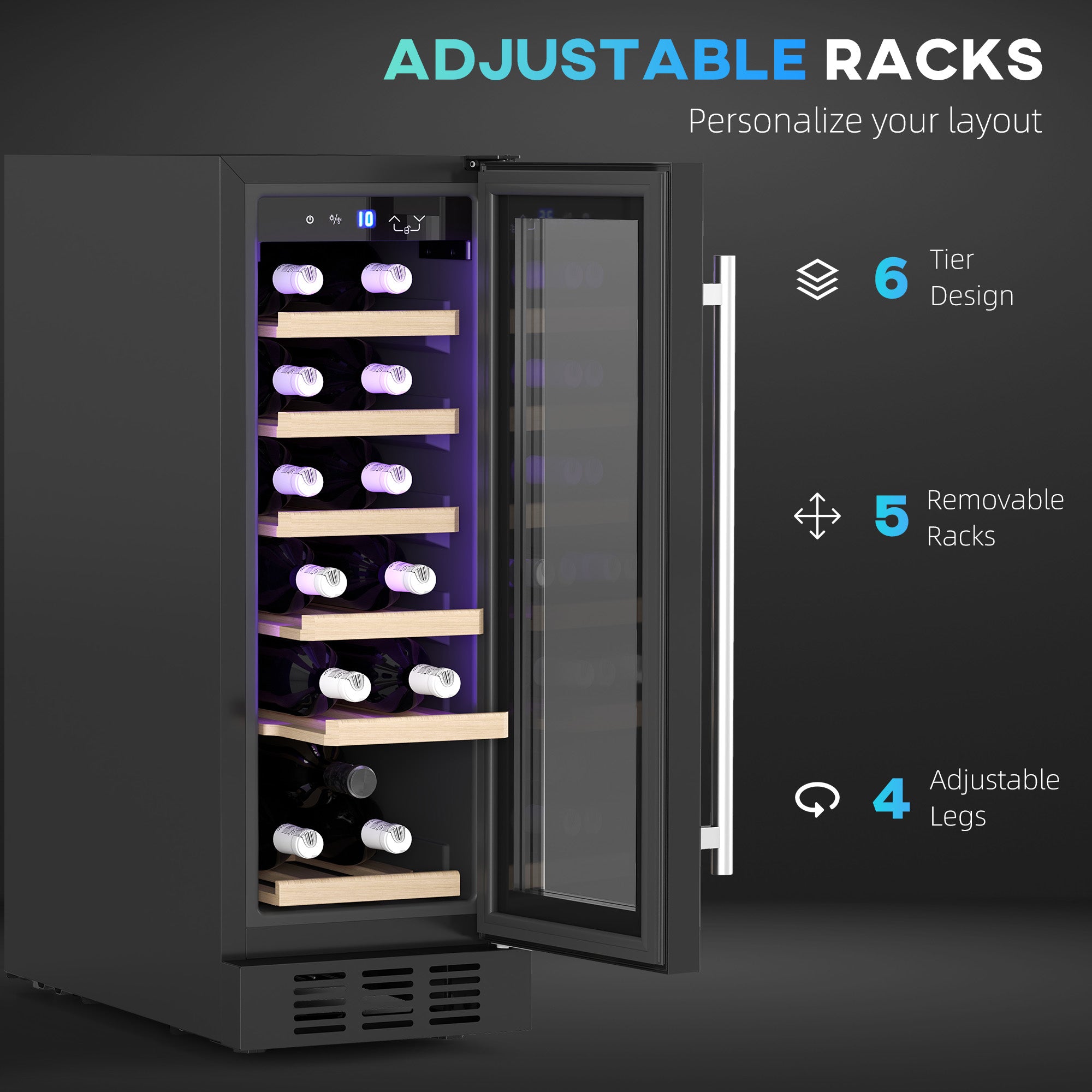 HOMCOM 19 Bottle 5-18℃ Wooden Rack Wine Fridge - Black - North Peak Garden Furniture