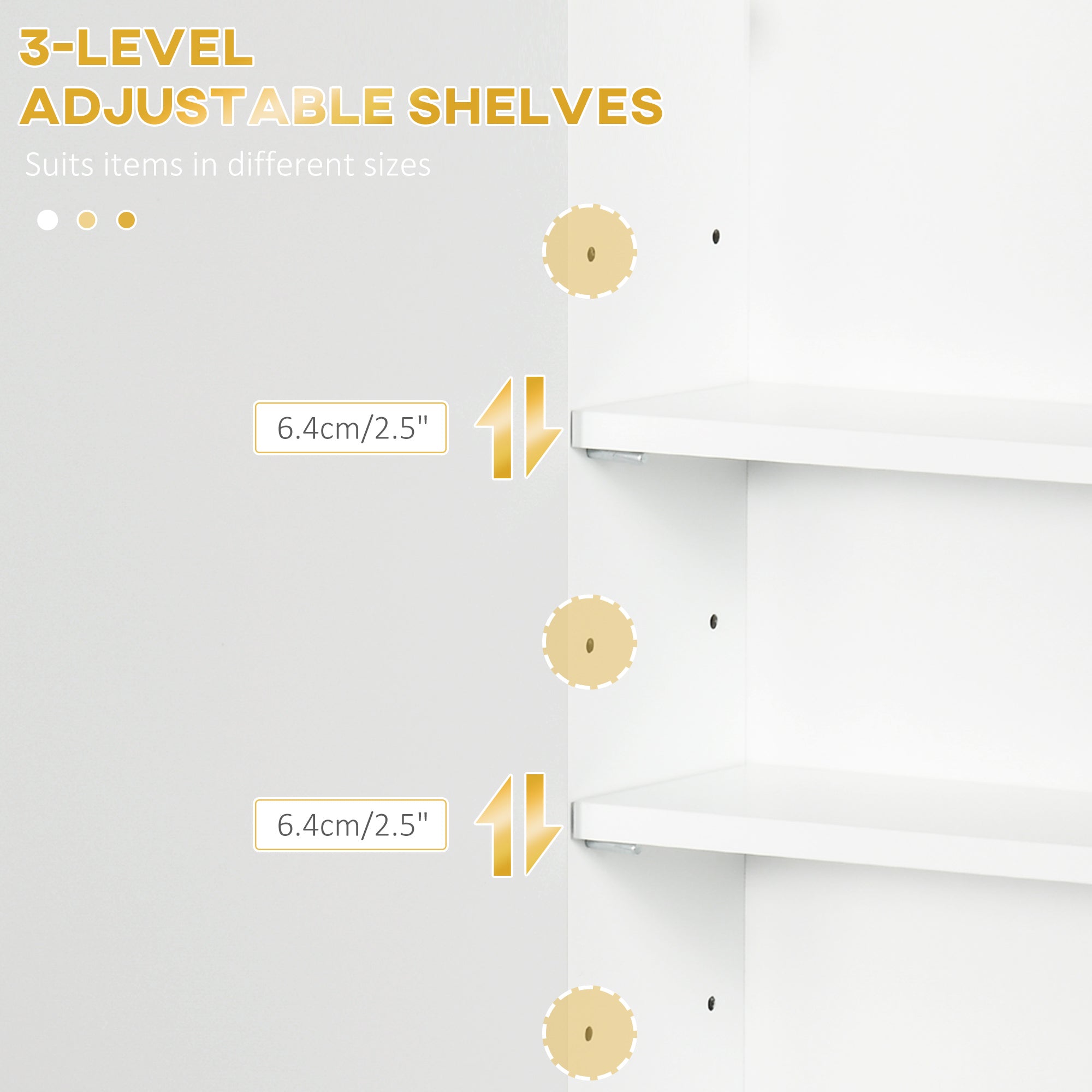 kleankin Bathroom Wall Cabinet, Over Toilet Storage Cupboard with Adjustable Shelves for Hallway, Living Room, White - North Peak Garden Furniture