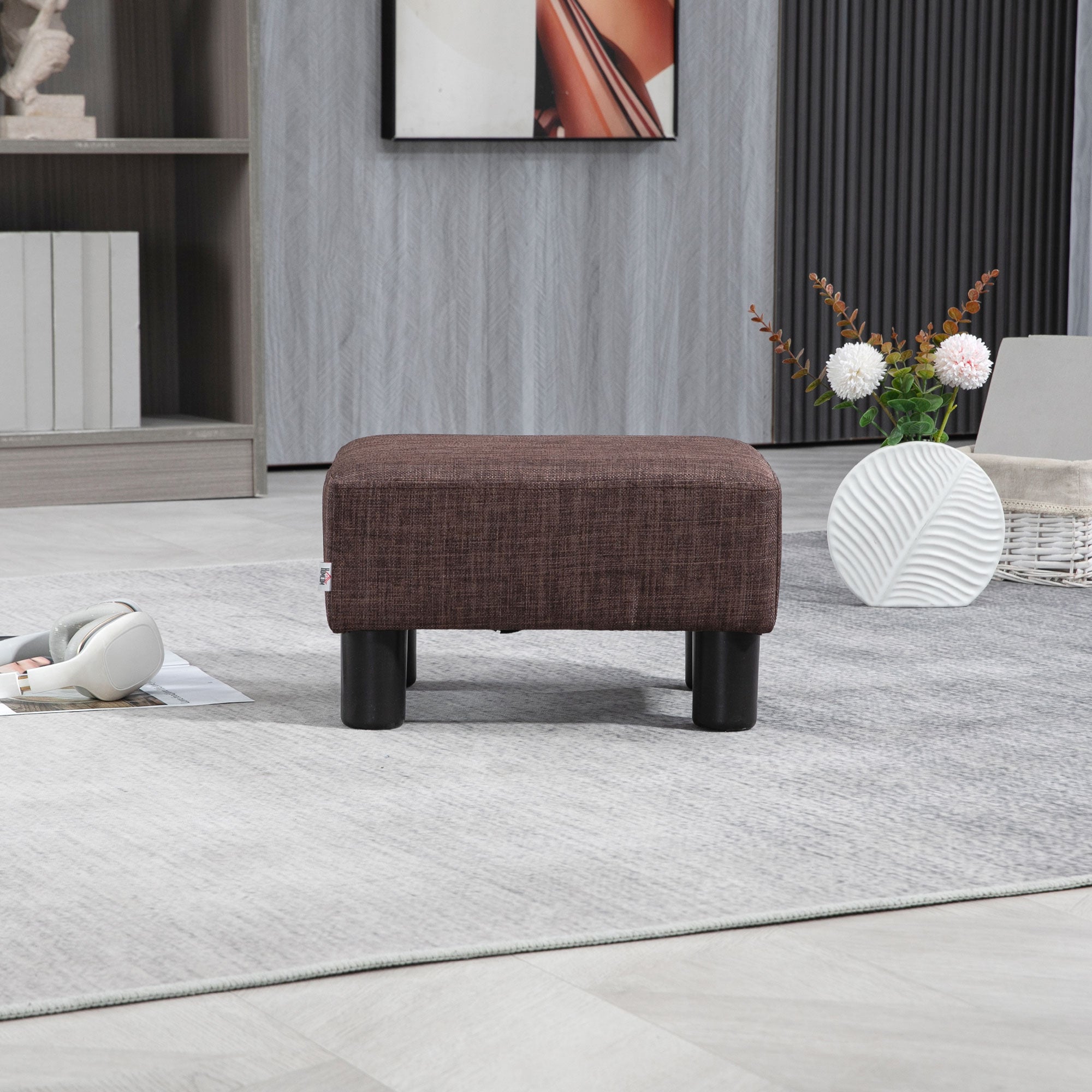 HOMCOM Linen Fabric Footstool Ottoman Cube with 4 Plastic Legs - North Peak Garden Furniture