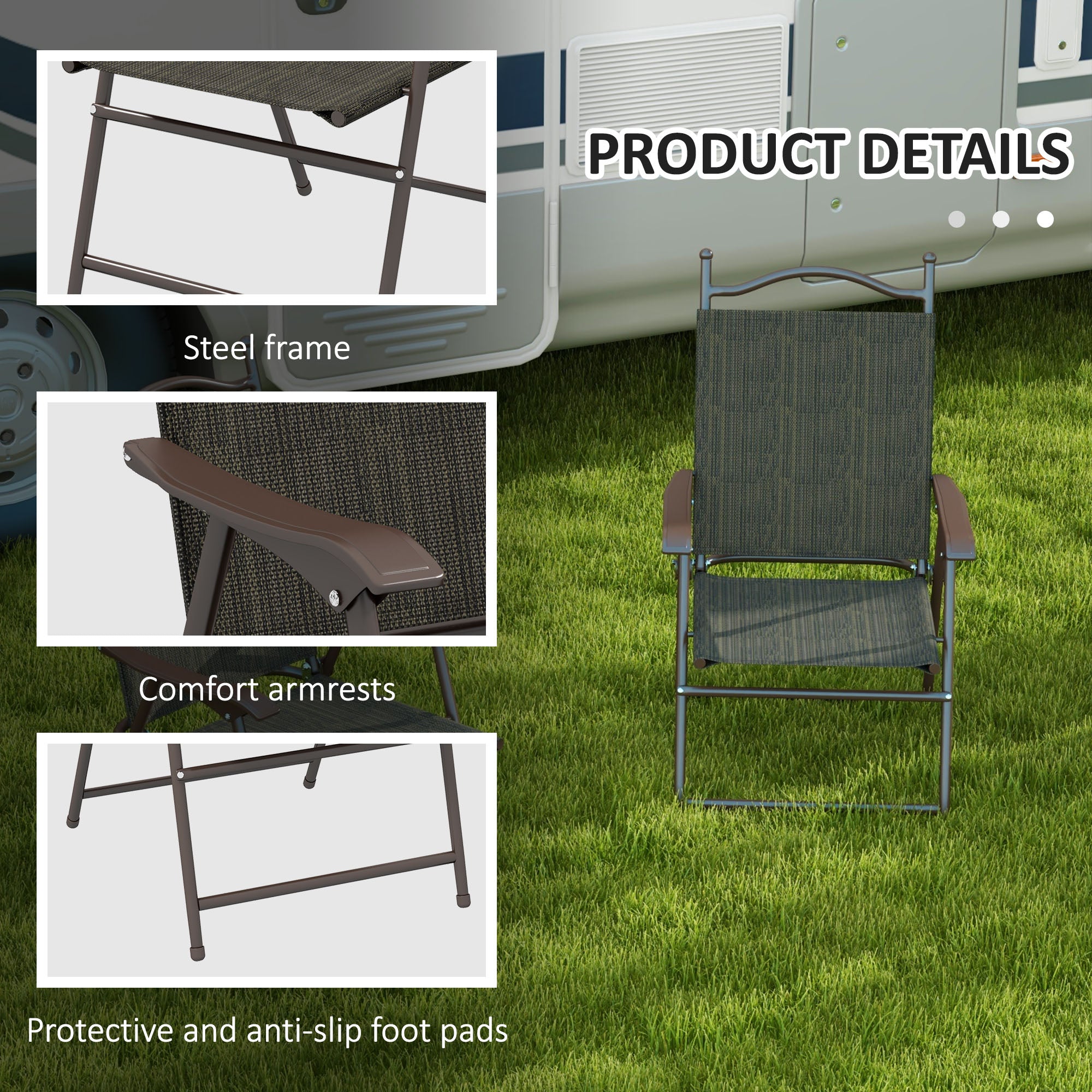Outsunny Set of Two Folding Garden Chairs, with Fabric Mesh Seats - Dark Brown - North Peak Garden Furniture