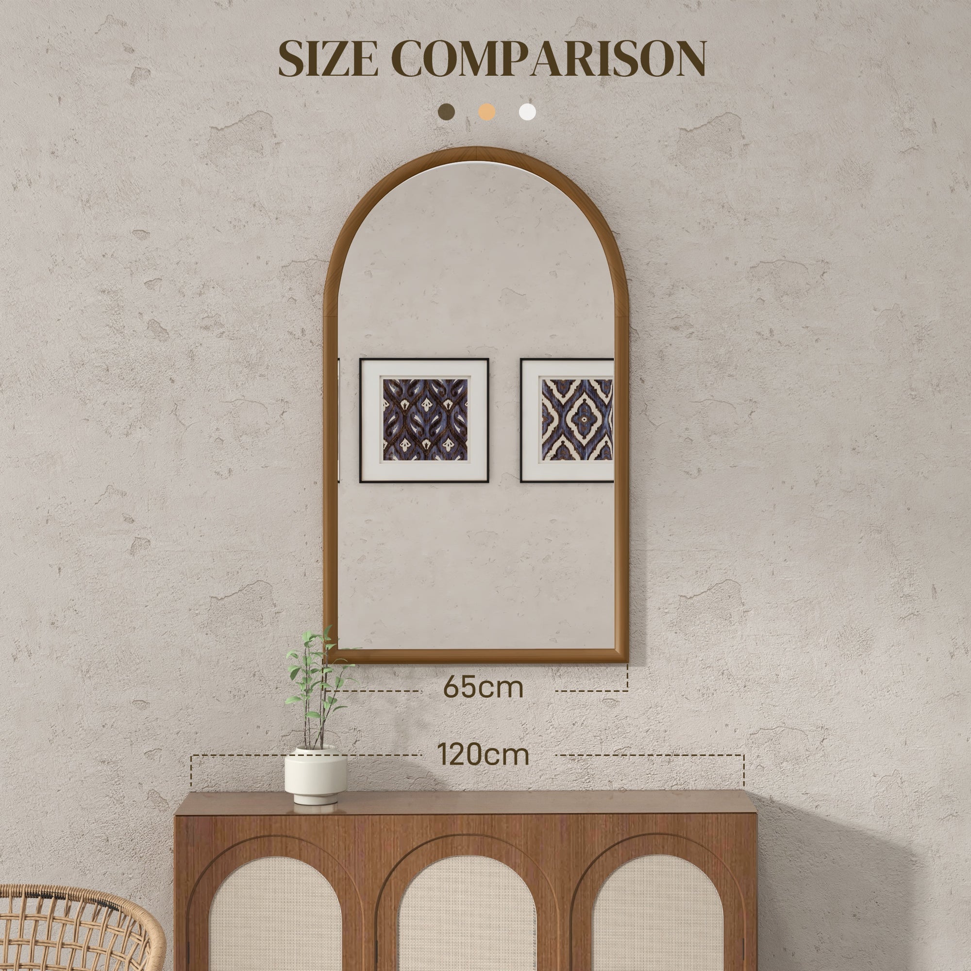 HOMCOM 110 x 65cm Wooden Arched Mirror - Natural Finish