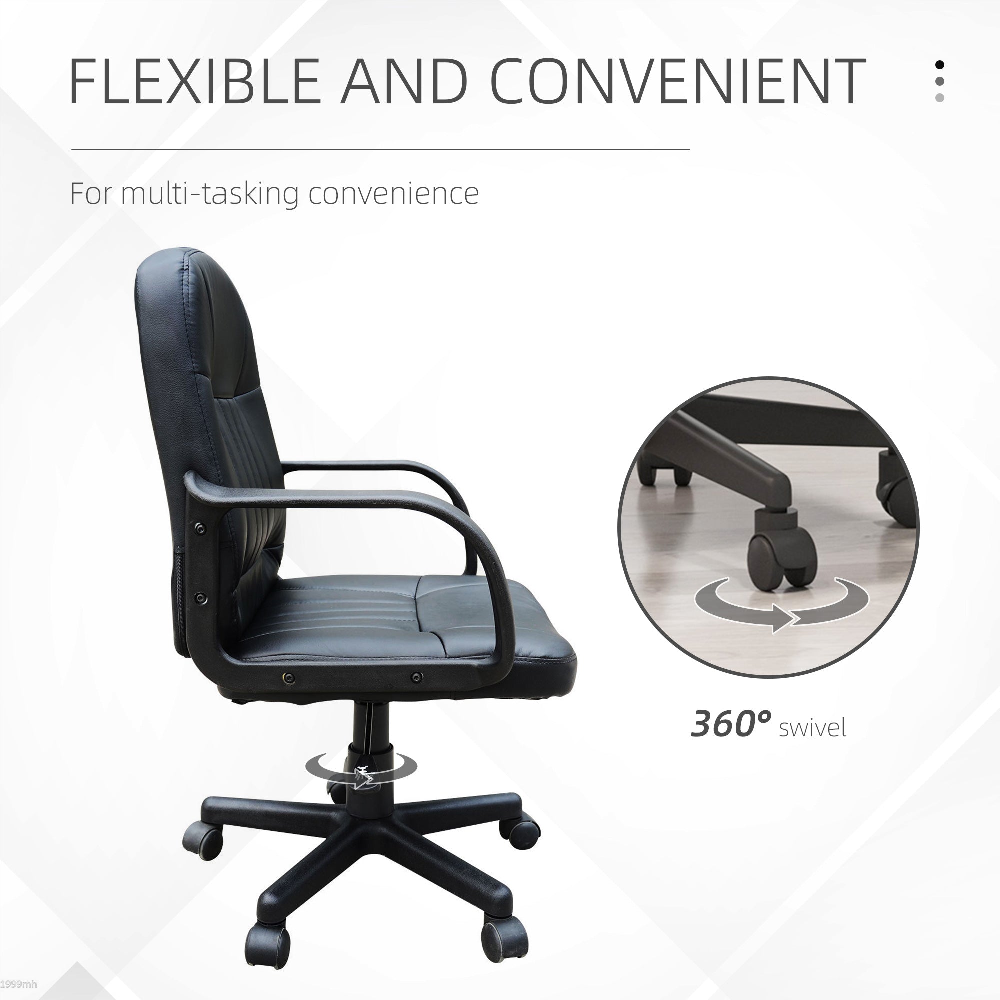 HOMCOM Swivel Executive Office Chair PU Leather Computer Desk Chair Office Furniture Gaming Seater - Black - North Peak Garden Furniture