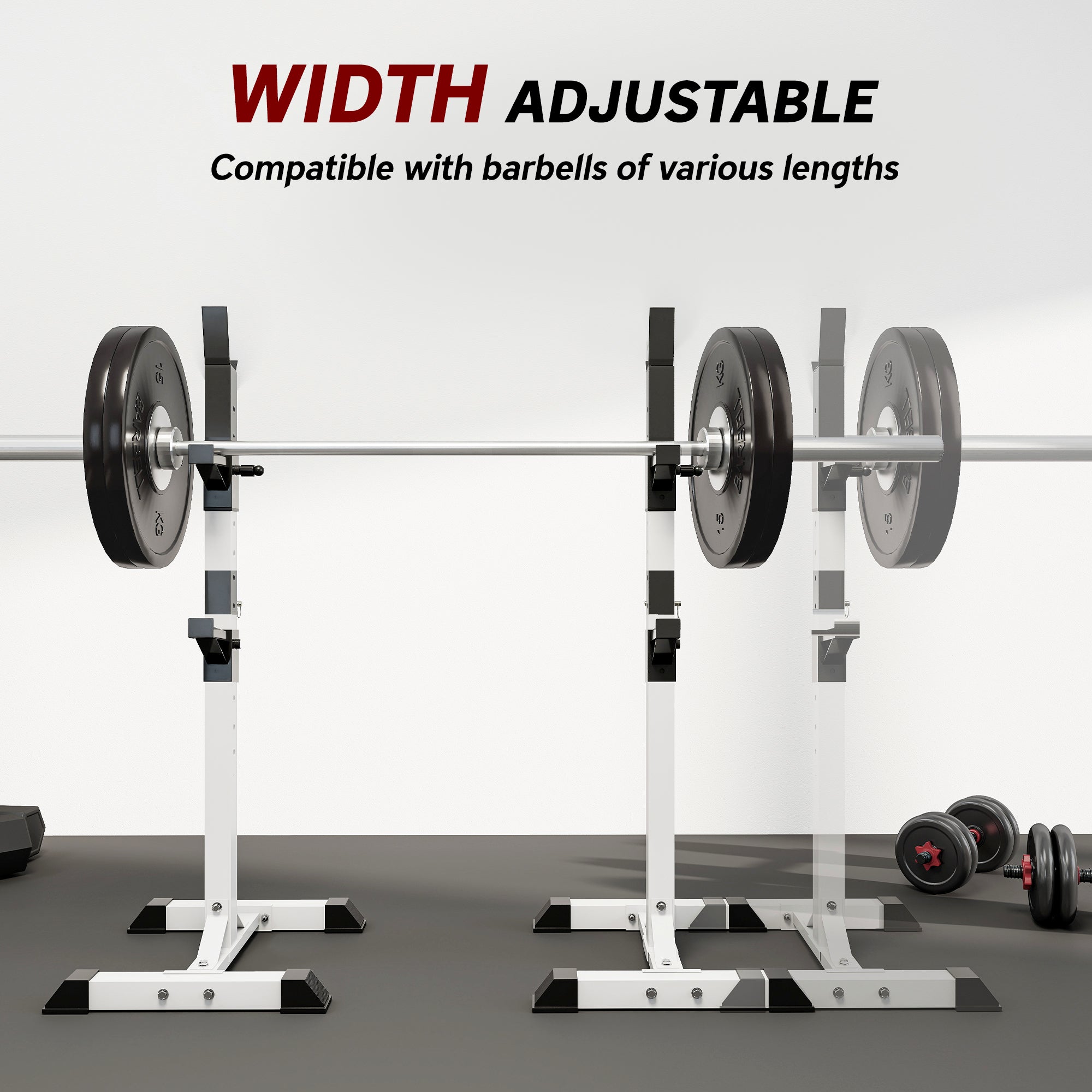 HOMCOM Heavy Duty Weight Bar Barbell Squat Stand Barbell Rack Spotter, for Home, Gym - Black