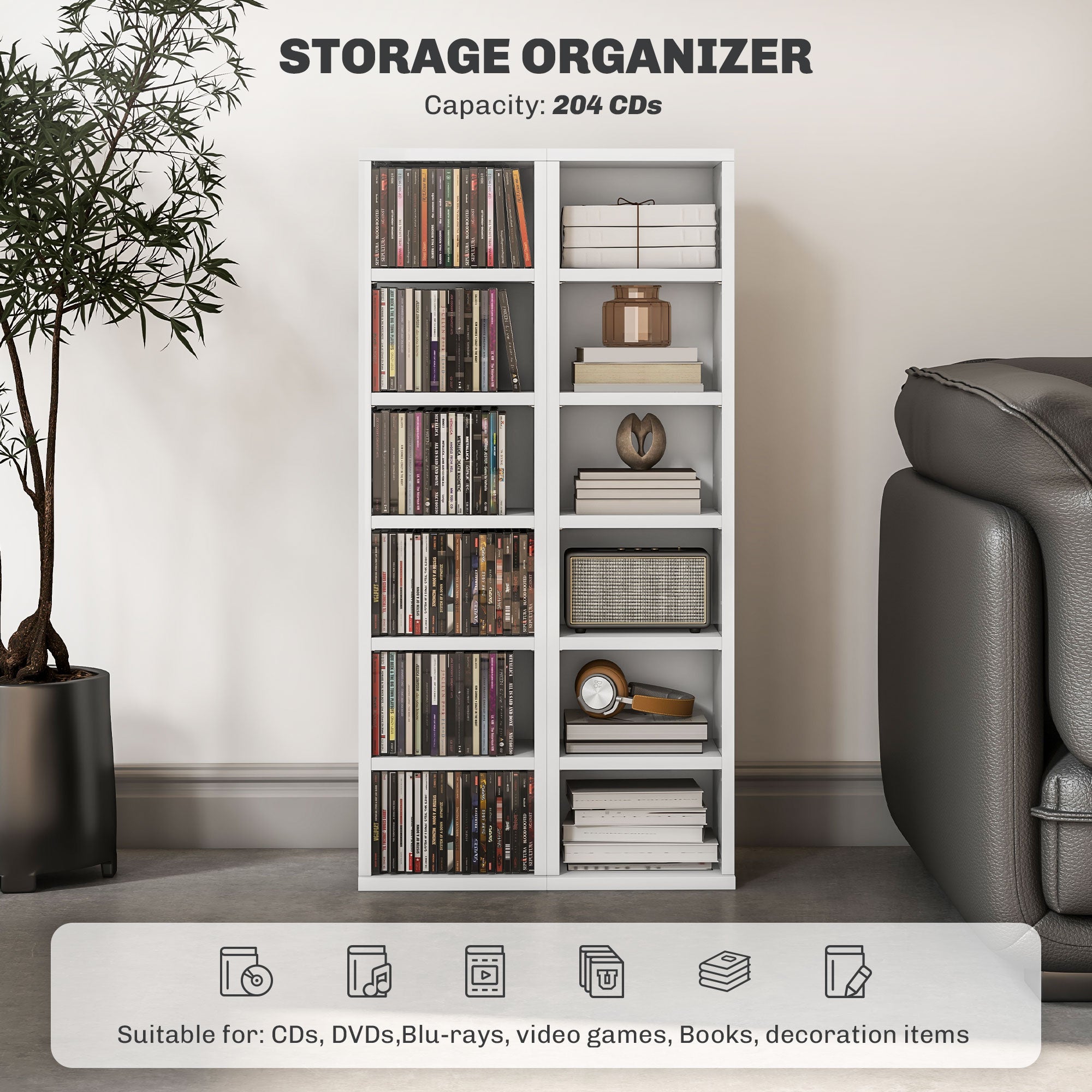 HOMCOM Set of Two 102 CD Storage Units - High Gloss White - North Peak Garden Furniture