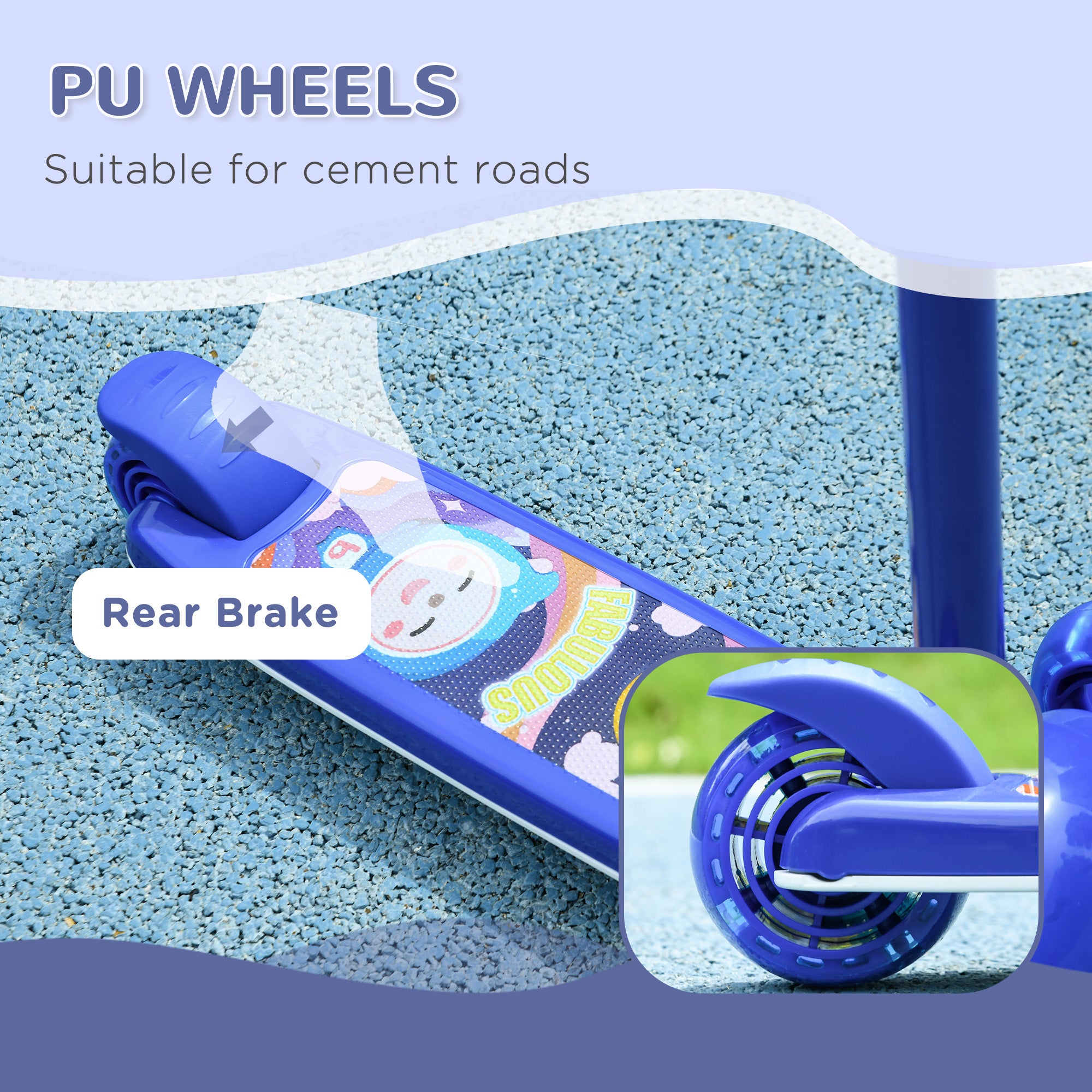 AIYAPLAY Kids 3 Wheel Scooter for 2-6 Years Old w/ Adjustable Height, LED Light, TPE Handlebar, Blue - North Peak Garden Furniture