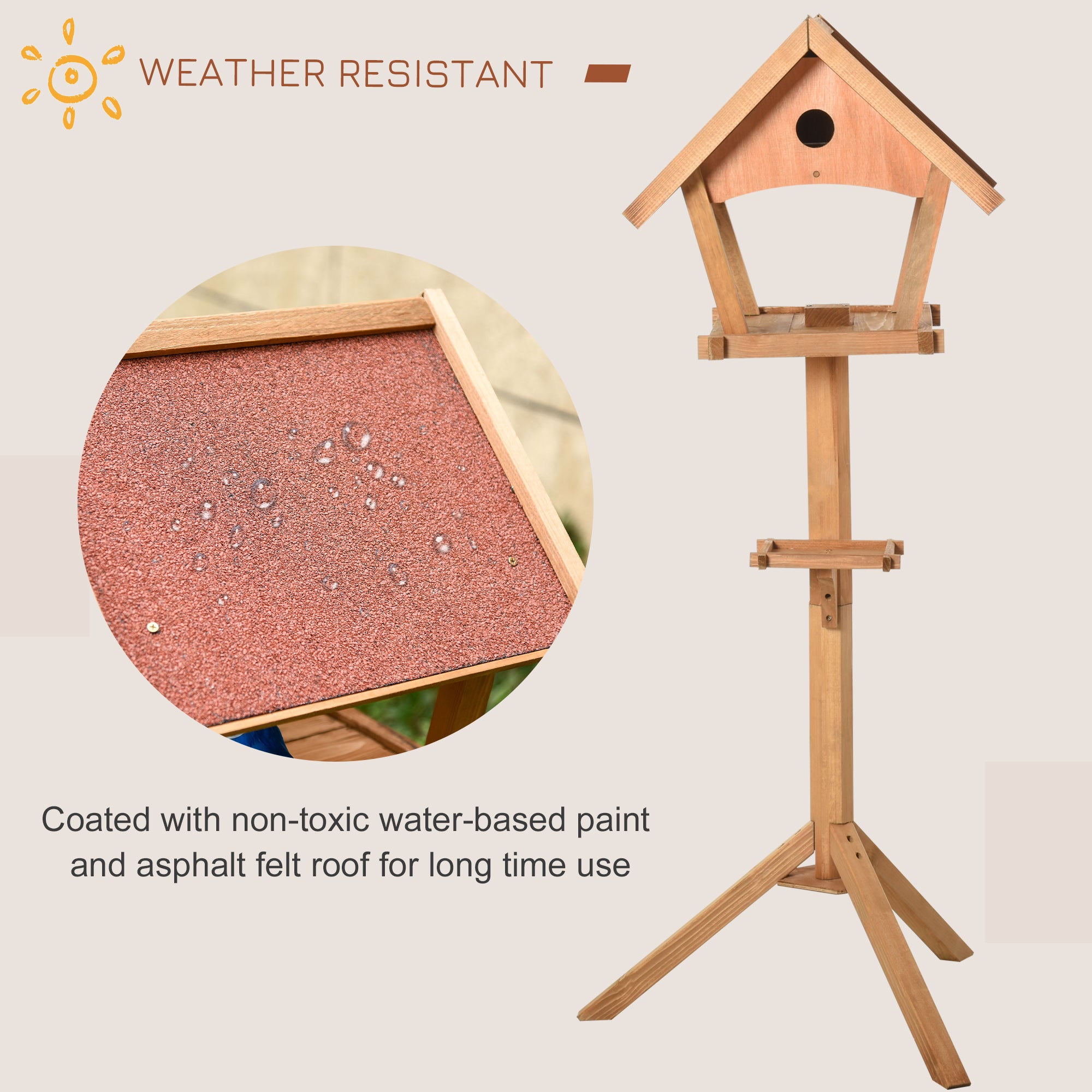 PawHut Wooden Bird Table Freestanding Feeding Station for Garden Outside ,139H cm, Natural - North Peak Garden Furniture