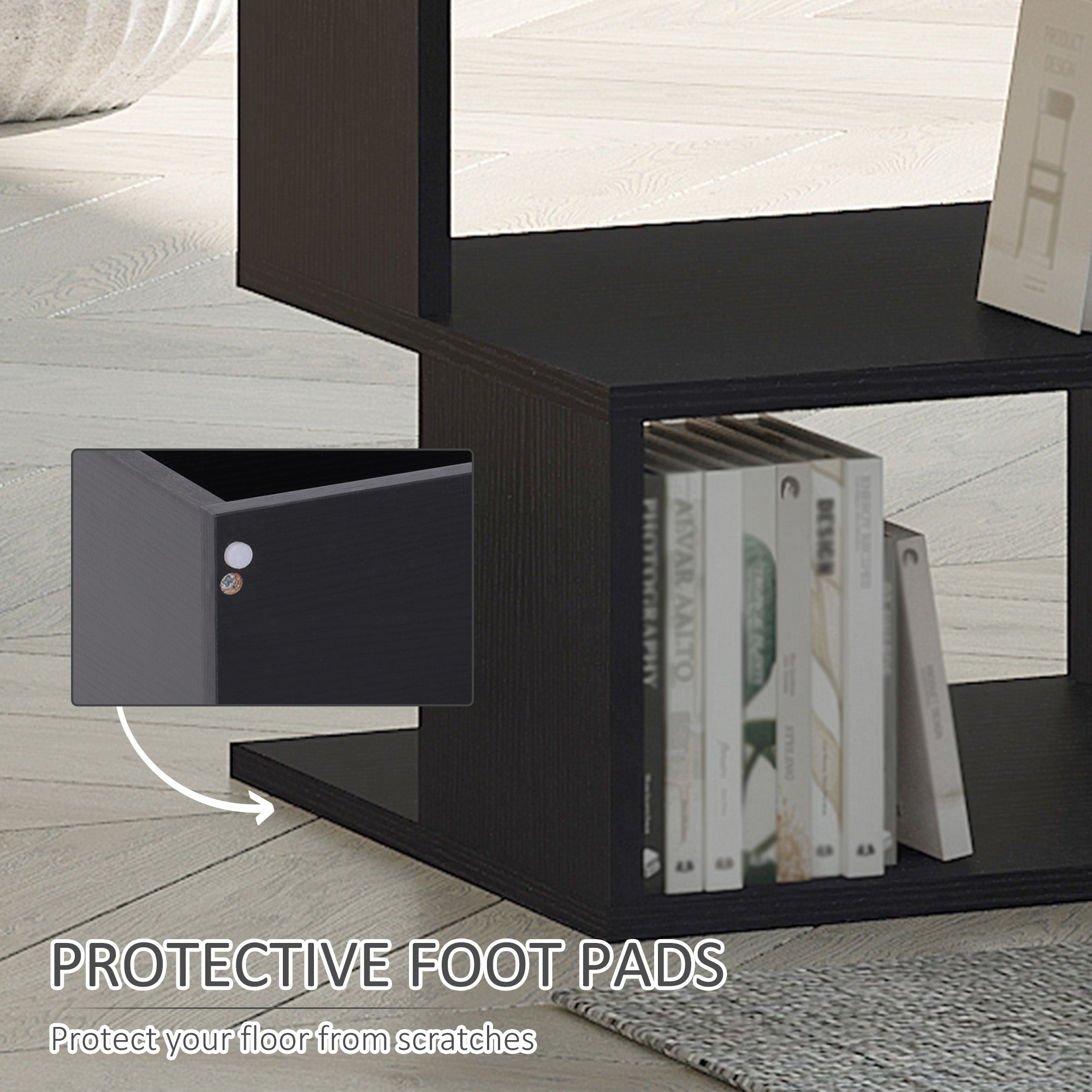 HOMCOM Side Table Square Coffee Table Modern End Table with 2 Tier Storage Shelves for Living Room, Bedroom, Black - North Peak Garden Furniture