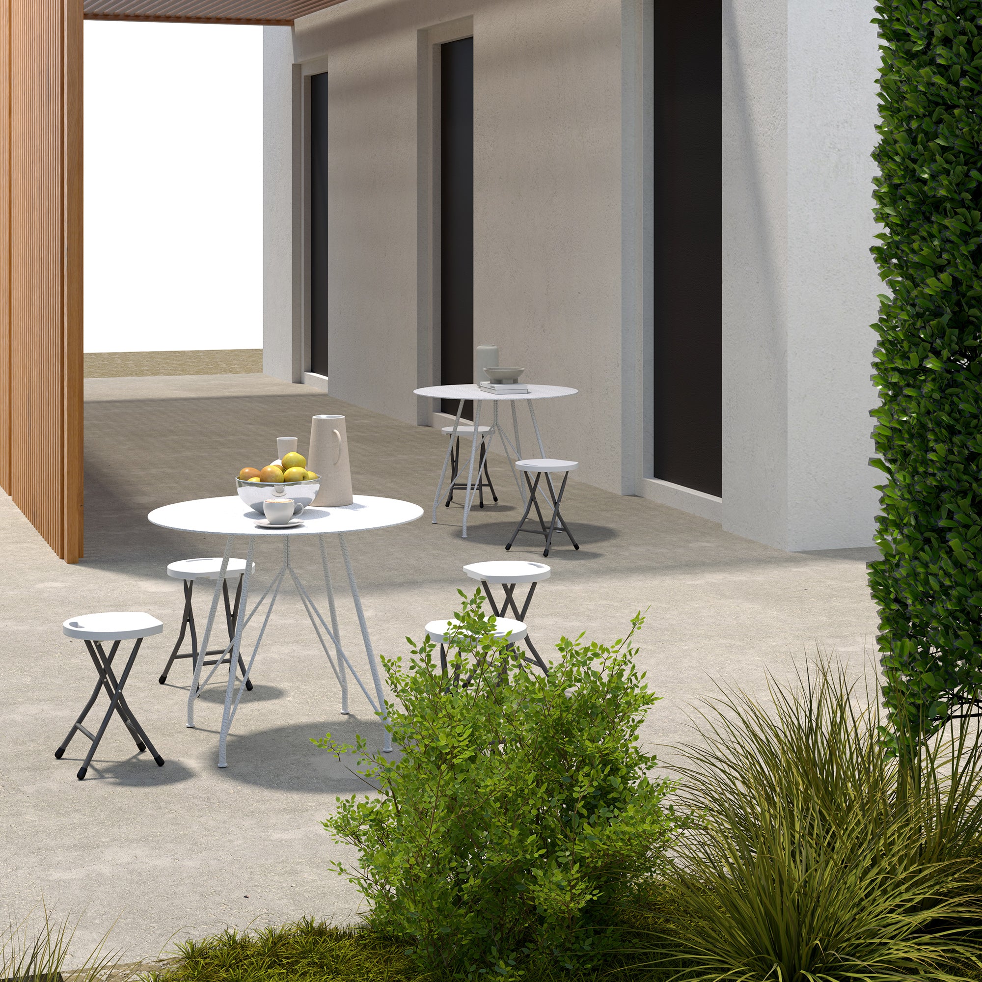 Outsunny Folding Stool Set of 4, Decorative Garden Stool Set with Safety Latch, Foldable Garden Stools with Powder-Coated Steel Legs HDPE Seat and Handle for Indoor and Outdoor, White - North Peak Garden Furniture