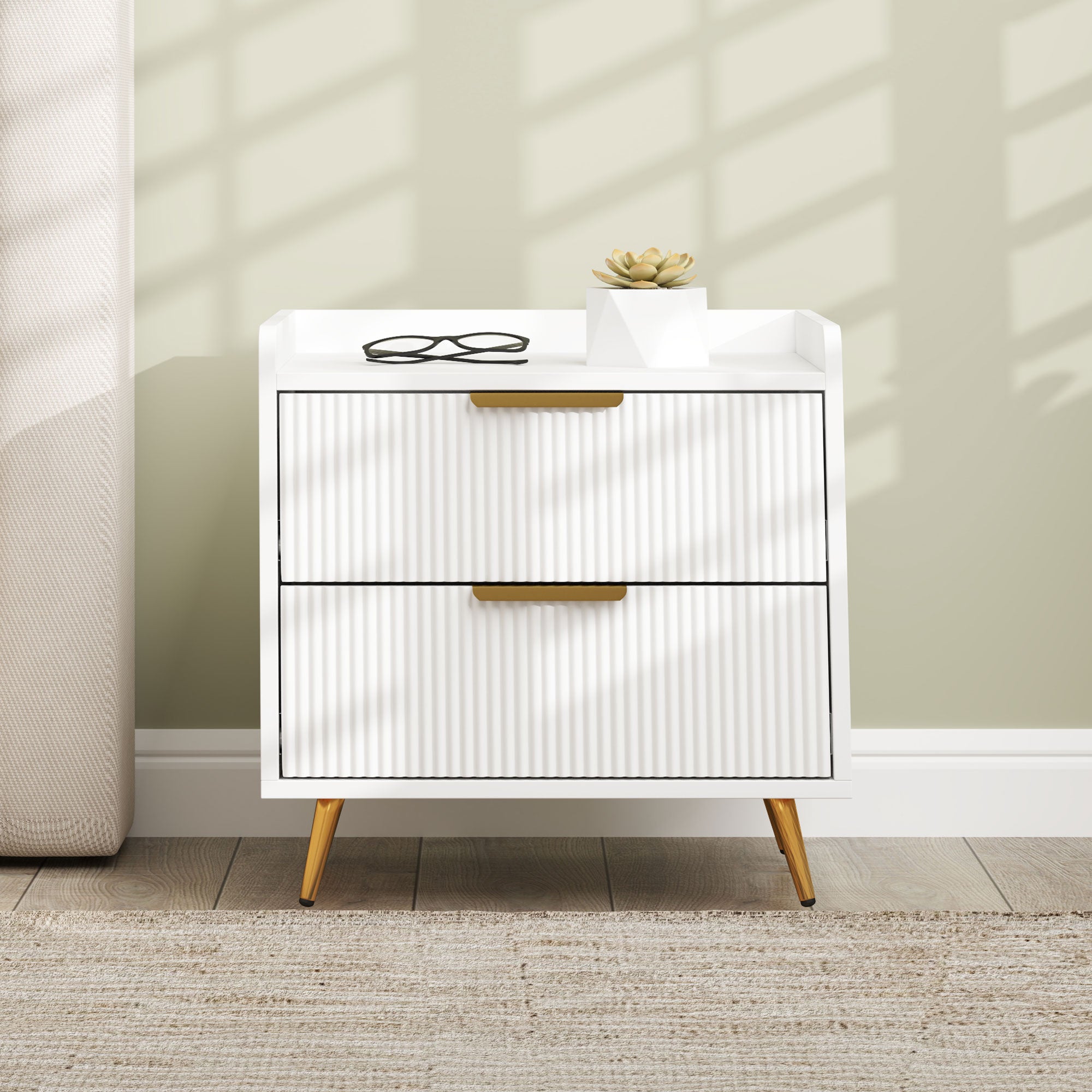 HOMCOM Elegant Two-Drawer Bedside Table Set of 2 - White