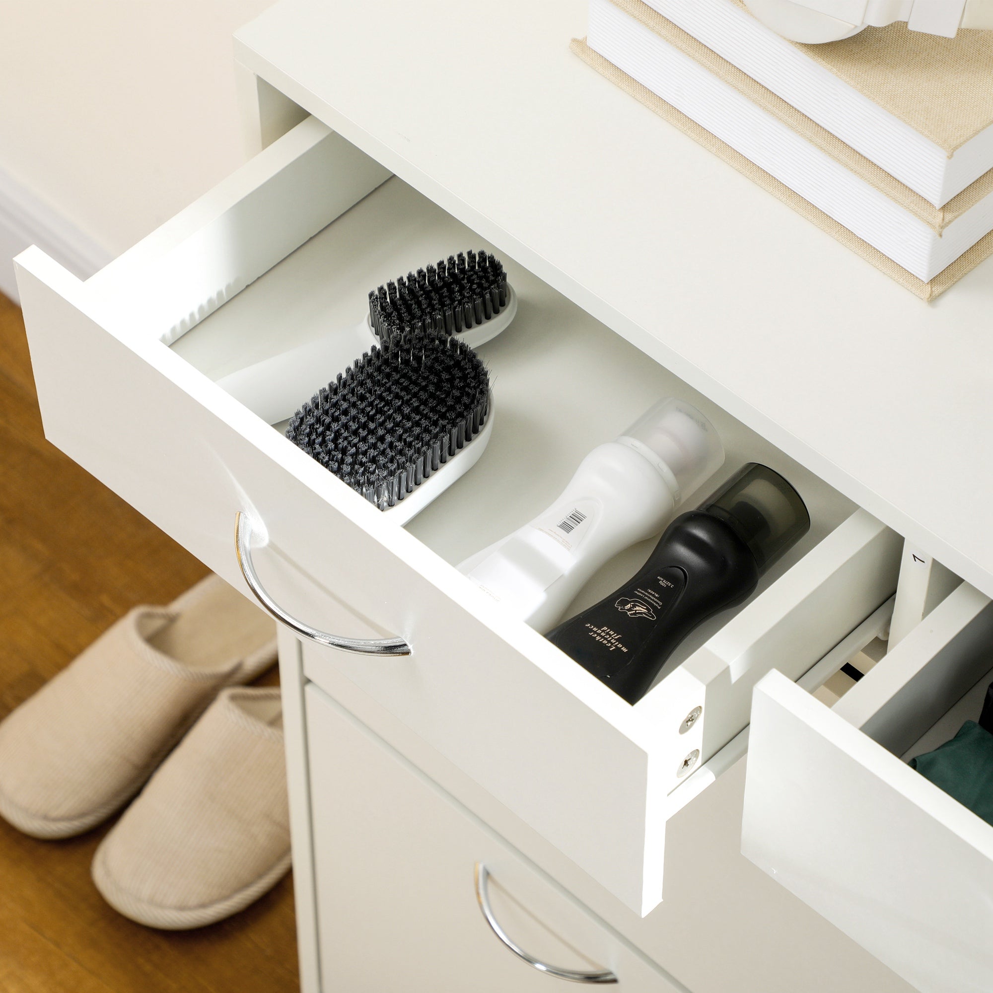 HOMCOM Narrow Shoe Storage with 2 Flip Drawers and Adjustable Shelves Shoe Cabinet Organizer for 12 Pairs of Shoes, White - North Peak Garden Furniture