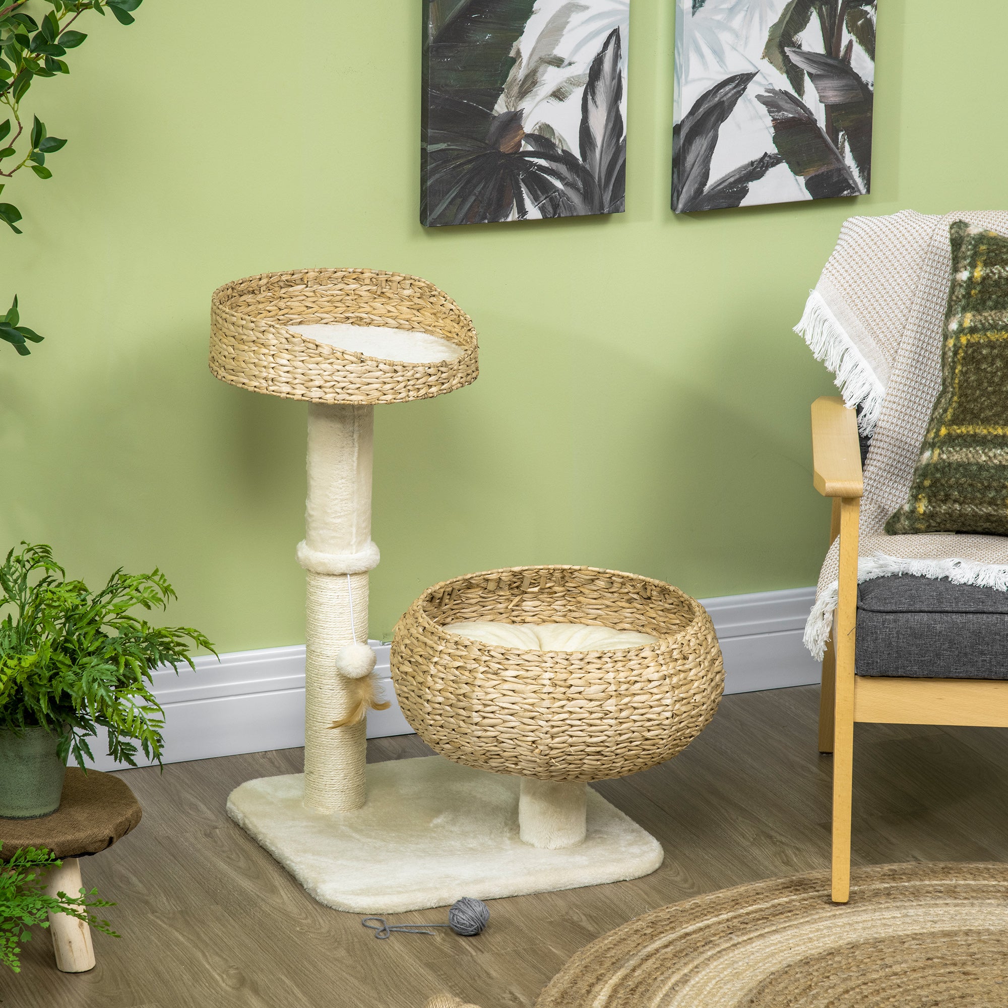 PawHut 72cm Cat Tree Kitten Tower, with Sisal Scratching Post, Two Beds, Toy Ball - North Peak Garden Furniture