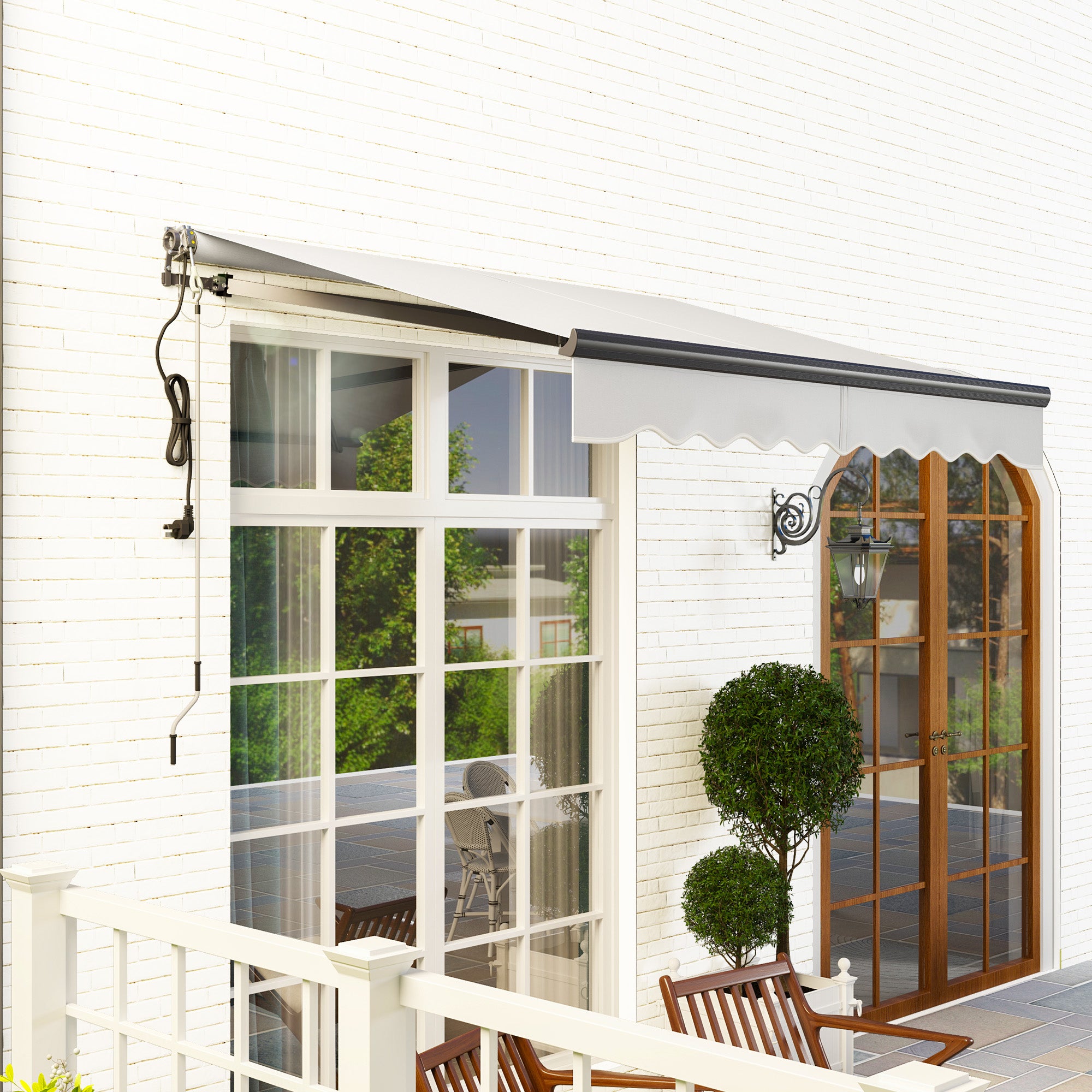 Outsunny 2.5 x 2m Electric Awning with Remote Controller, Aluminium Frame DIY Retractable Awning, UV30+ Sun Shade Canopy for Garden Patio Deck Door Window, Light Grey - North Peak Garden Furniture