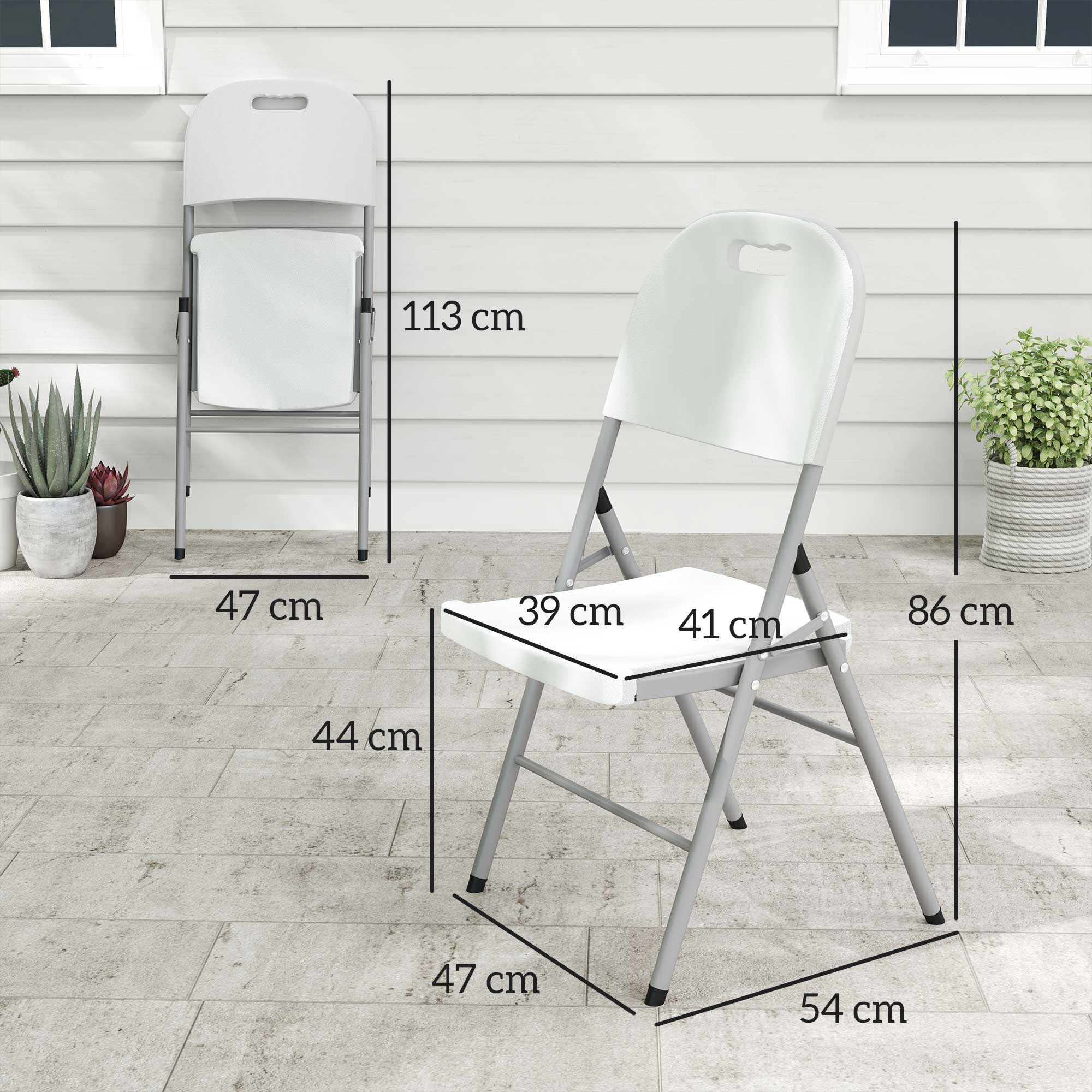 Outsunny Folding Chair Set of 2 with Steel Frame, Outdoor Chair Set with HDPE Backrest, Seat and Handles for Mobility, Garden Chair Set for Patio Deck Balcony, White - North Peak Garden Furniture
