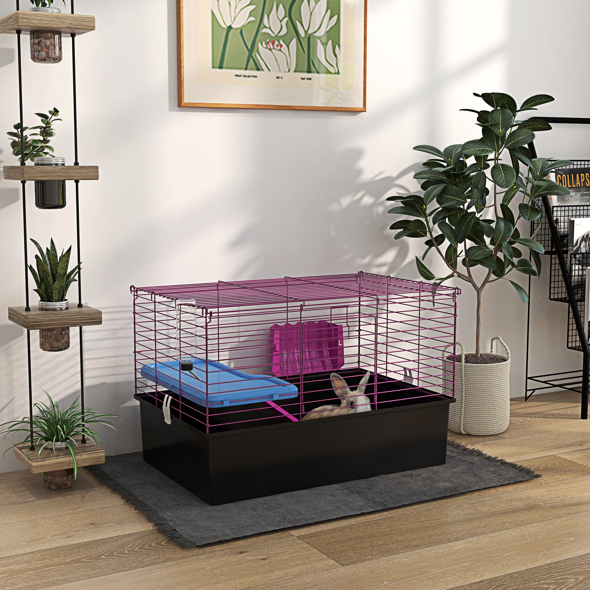 PawHut Chinchillas Small Rabbit Guinea Pig Small Animal Cage, Pet Playhouse, with Platform, Ramp, 71 x 46 x 47cm - North Peak Garden Furniture
